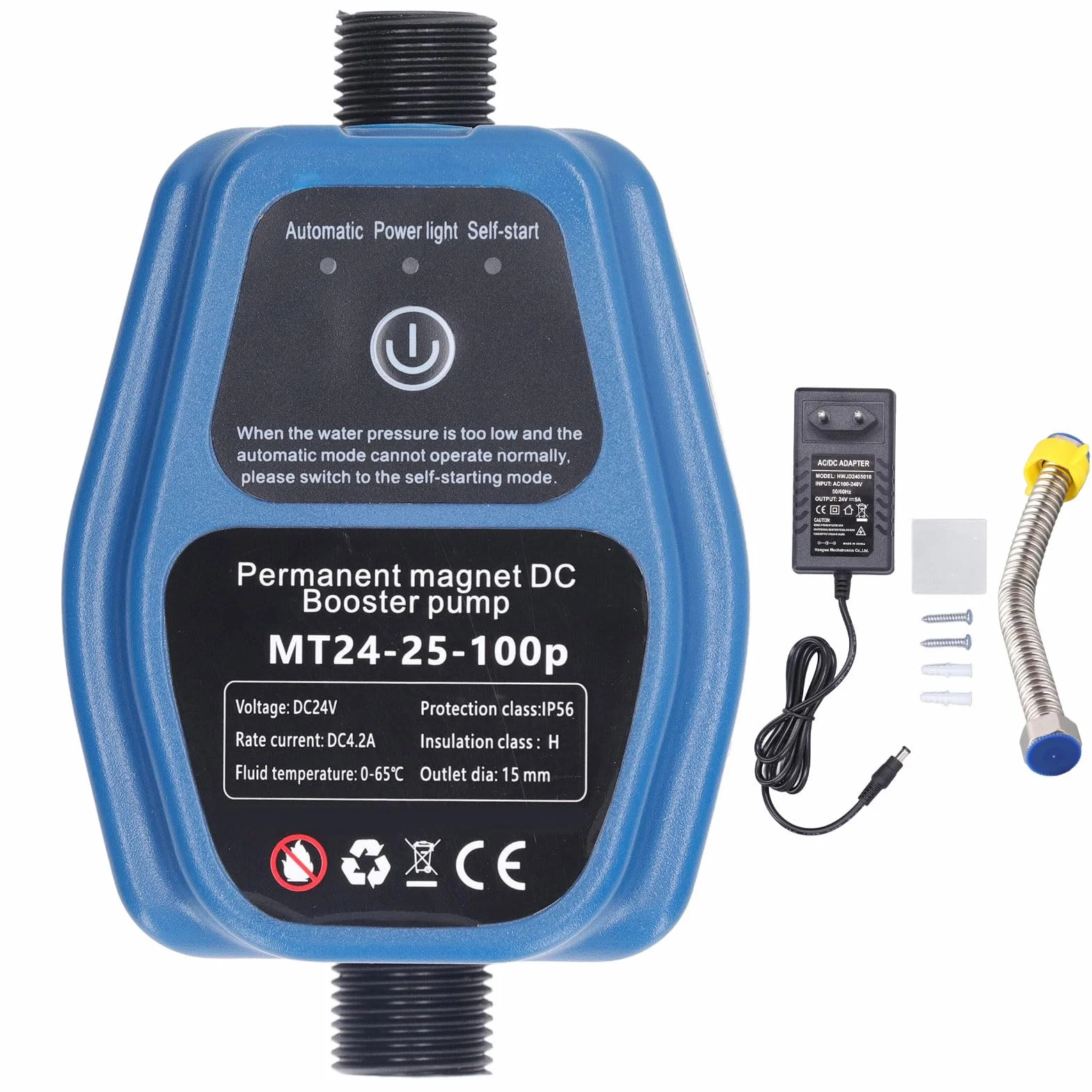 Asixxsix Pompa Booster Pressione Acqua, 100W 24V 25L 100Pa Pompa Acqua Ad Alta Pressione Controllo Automatico del Flusso d'Acqua Pompa Booster Doccia a Basso Rumore per Cucina Bagno