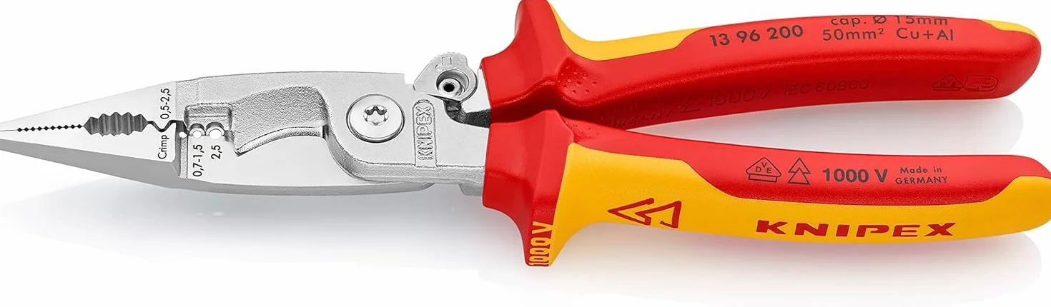 KNIPEX Pinza per elettroinstallazioni in confezione Self-service cromata isolati con manici rivestiti in materiale bicomponente, 13 96 200 SB