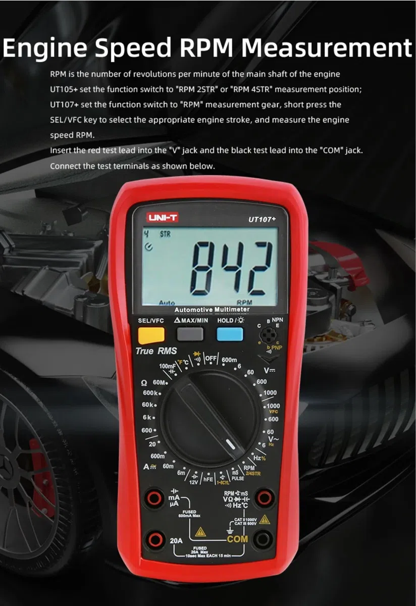 UNI-T UT107+ Automobile Multimeter High Precision True RMS Automobile Automatic Range Actual Value Digital Multimeter.