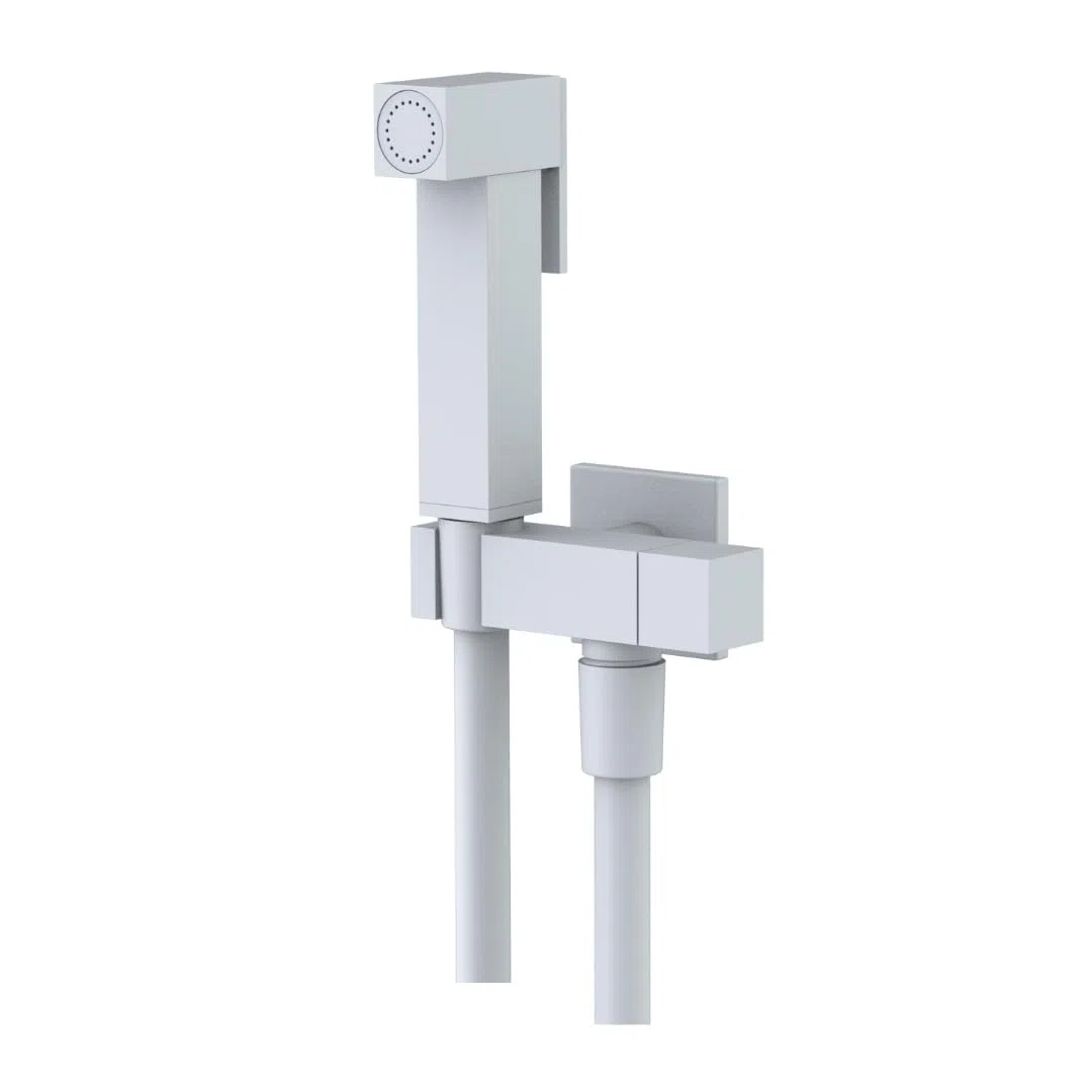 Kit Idroscopino Wc Doccetta Ottone Portatile Shut-Off Monogetto Azionamento a Leva (1, Bianco Opaco Quadro)