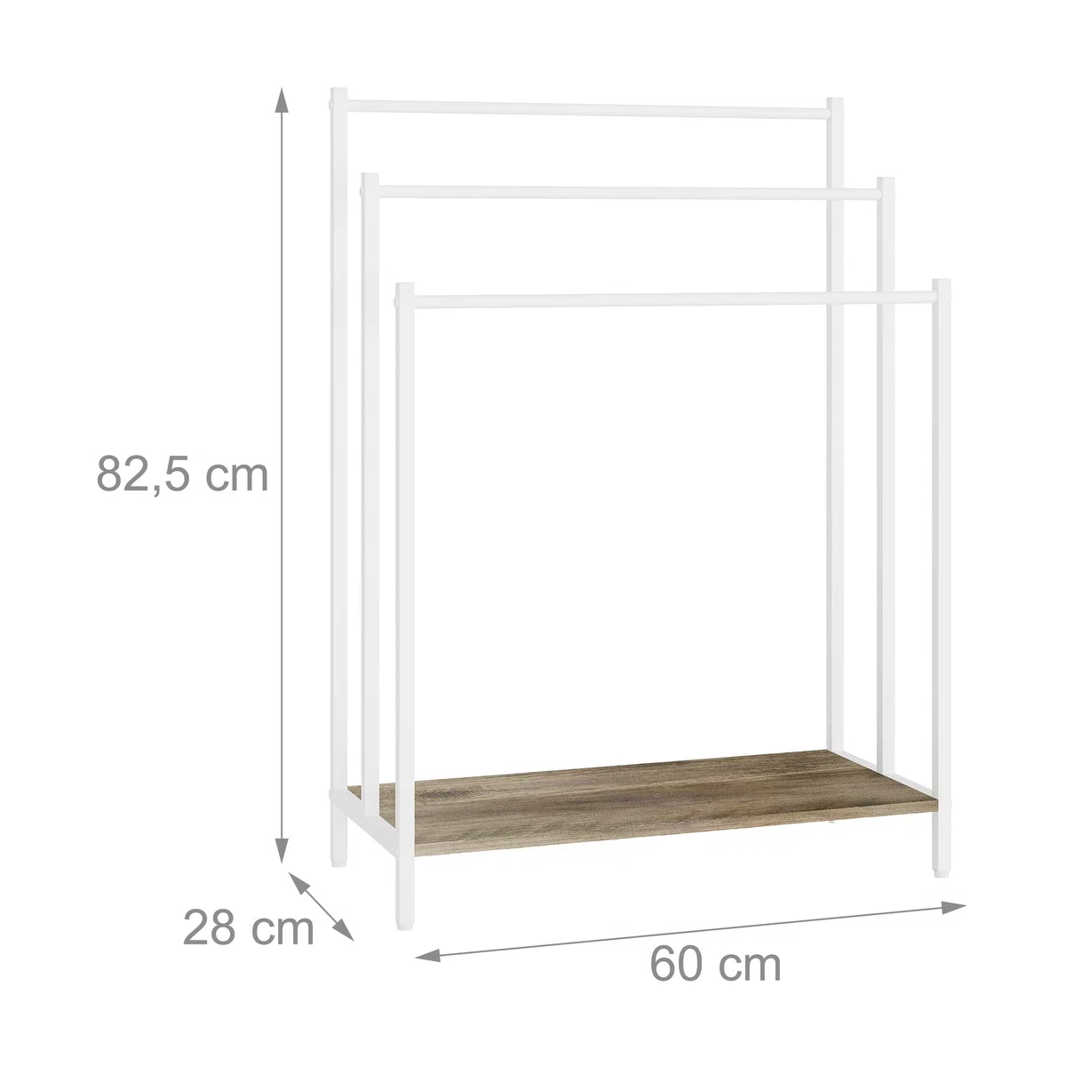 Relaxdays Porta Asciugamani con ripiano, Effetto Legno, 3 Barre, HxLxP: 81x60x28 cm, Naturale/Bianco