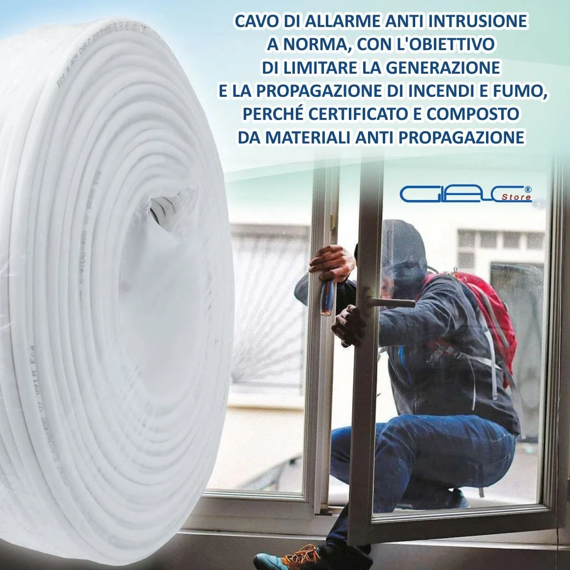 Cavo Cavi Allarme Bobina 6 Fili 4X0,22+2X0,50 mm 4+2 Matassa da 100 metri CCA Schermato Professionale Certificato Anti Propagazione in caso di Incendio