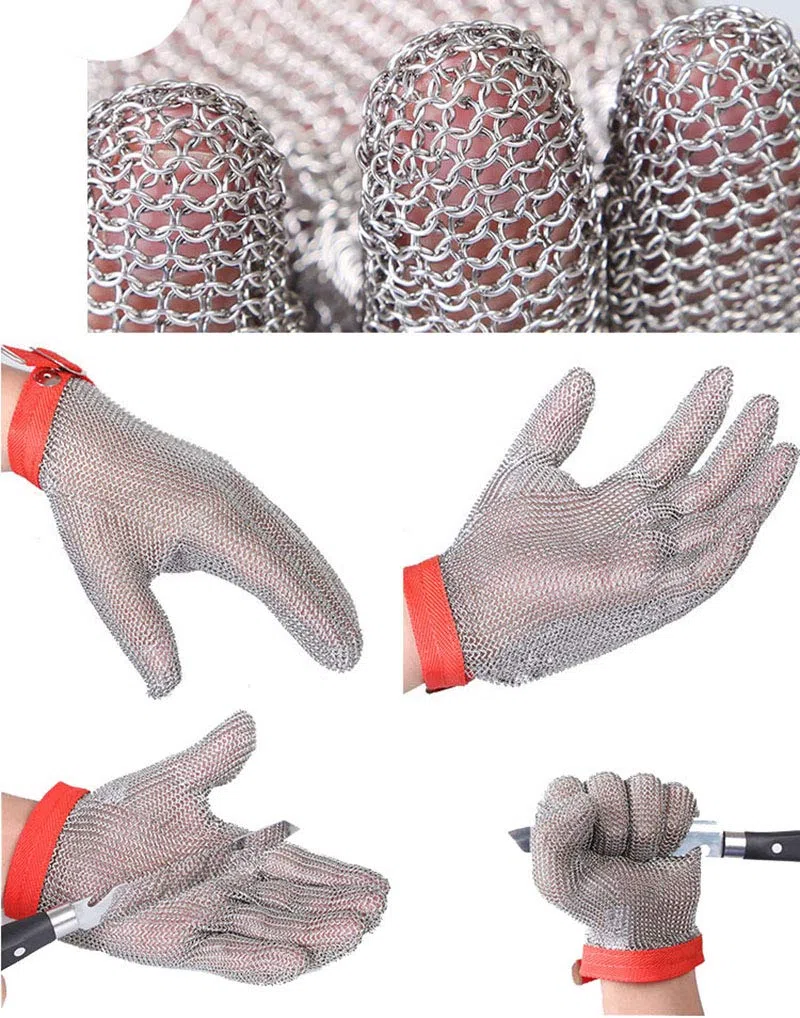 ThreeH Guanti in maglia d'acciaio 304L Guanti da taglio di sicurezza per cucina, taglio dell'ostrica, taglio della carne e intaglio del legno GL08 L(1 pezzo)