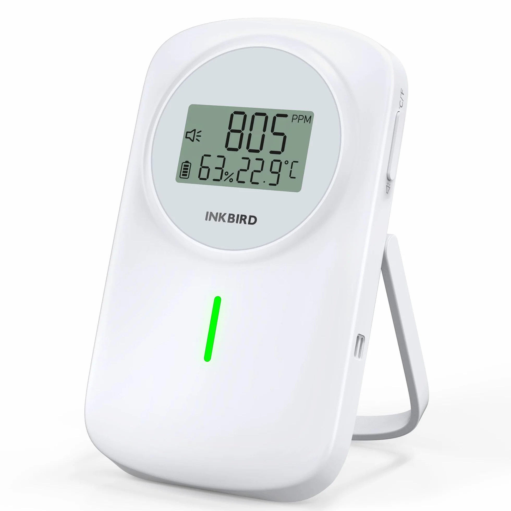 Inkbird Rilevatore di CO2,3 In 1 Termometro Ambiente Interno con Sensore CO2, NDIR Sensore,Funzione di Allarme,Monitor della qualità dell'aria,Rilevatore di Anidride Carbonica