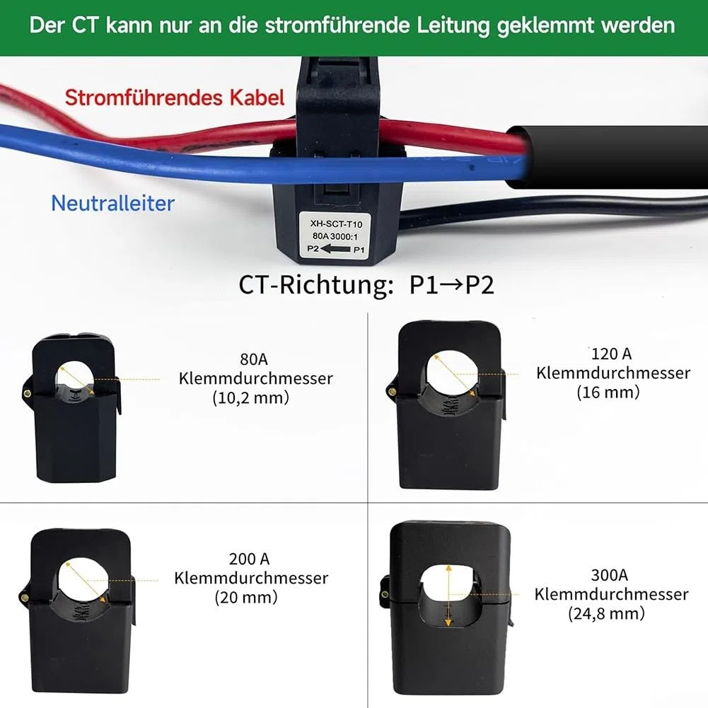 Zilimontt Misuratore solare del sistema fotovoltaico consumo di energia Misuratore di monitoraggio bidirezionale Monitoraggio del telefono cellulare Power Monitor (80A)