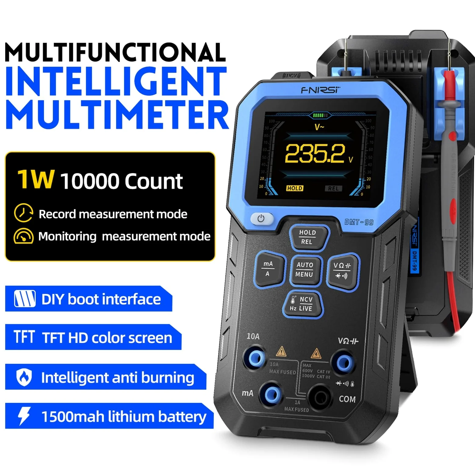 DEWIN DMT-99 Multimetro Digitale di Tensione,Tester Elettricista 10000 Conti Tester Digitale Ricaricabile con Modalità di Registrazione e Monitoraggio dei Dati
