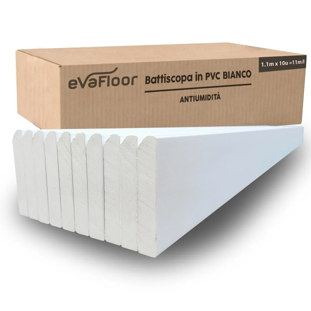 Pack 10 Battiscopa in PVC 110cm | Zoccoletto Battiscopa Bianco Antiumidità | Battiscopa PVC Resistente & Facile da Installare (Bianco - Pack 10)