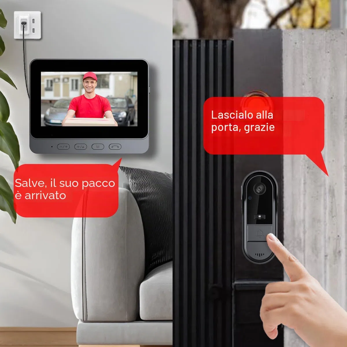 TKMARS Videocitofono senza Fili da Esterno 1080P Citofono senza Fili da Esterno Campanello HD Visione Notturna Citofono Grandangolare IP65 Impermeabile Videocitofono con Schermo 4,3P Batteria 1000mAh