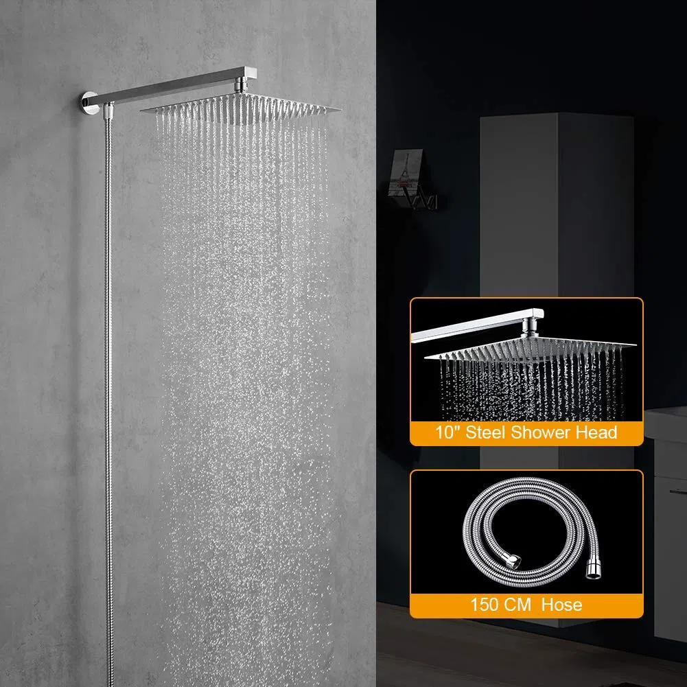 GRIFEMA G7007 - Soffione Doccia Pioggia con Braccio e Tubo, Soffione Doccia a Pioggia Anticalcare ad Alta Pressione Testa di Doccia Acciaio Inox Lucido Ultra Sottile Quadrato