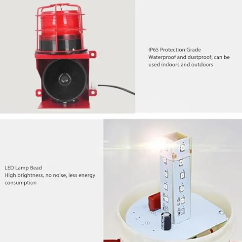 Allarme Sonoro Industriale da 115 DB Protezione IP65 Strobo a LED Montaggio a Parete Luce Stroboscopica di Emergenza Allarme Esterno Adatto per Cantieri Minerari (Spina europea