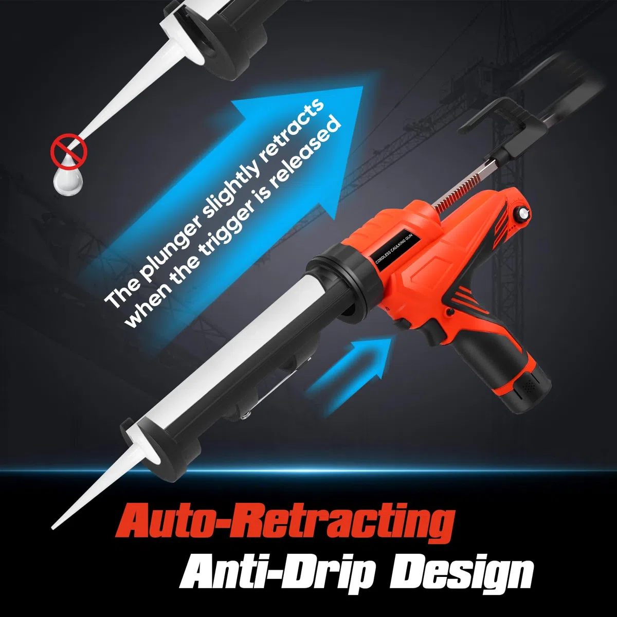 Pistola per silicone senza fili GJCrafts, pistola elettrica da 12 V con 2 batterie, luce LED e 6 velocità regolabili, pistola elettrica da 300 ml per sigillatura e stucco