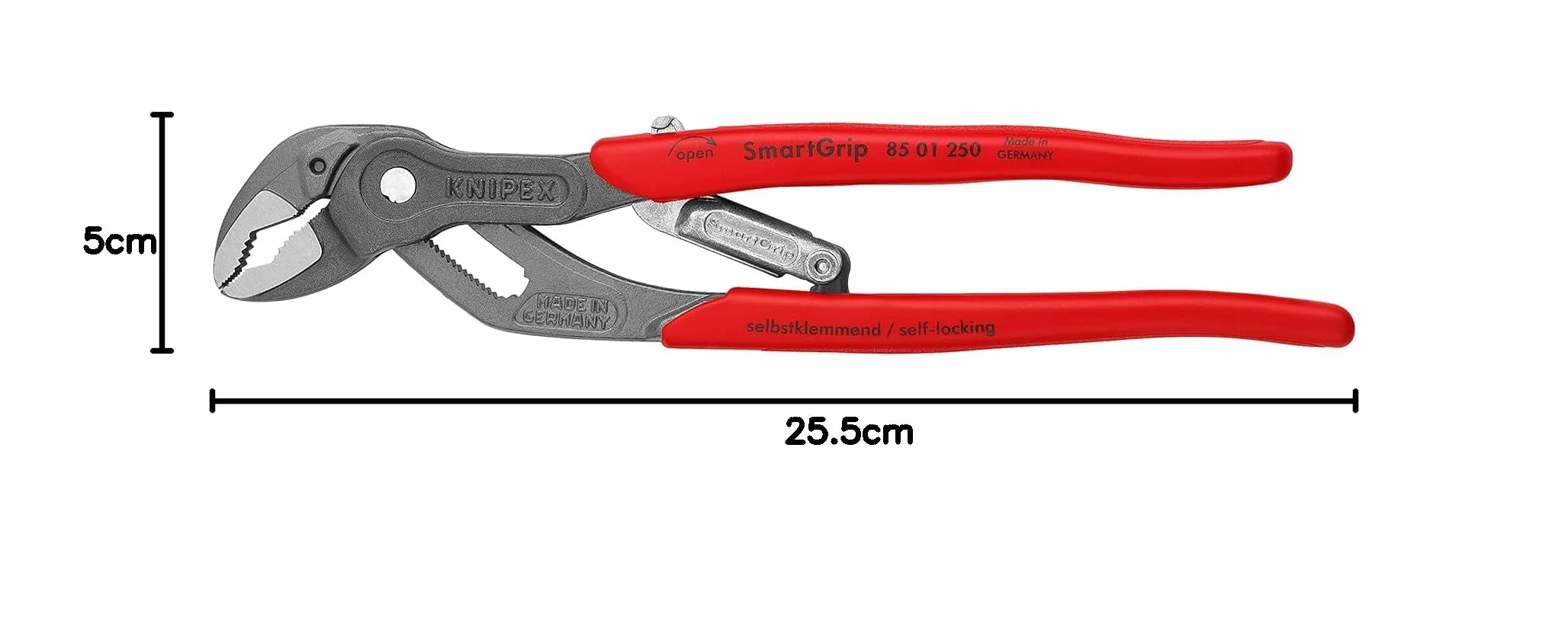 KNIPEX SmartGrip Pinza regolabile per tubi e dadi con regolazione automatica bonderizzata grigia rivestiti in resina sintetica 250 mm, 85 01 250