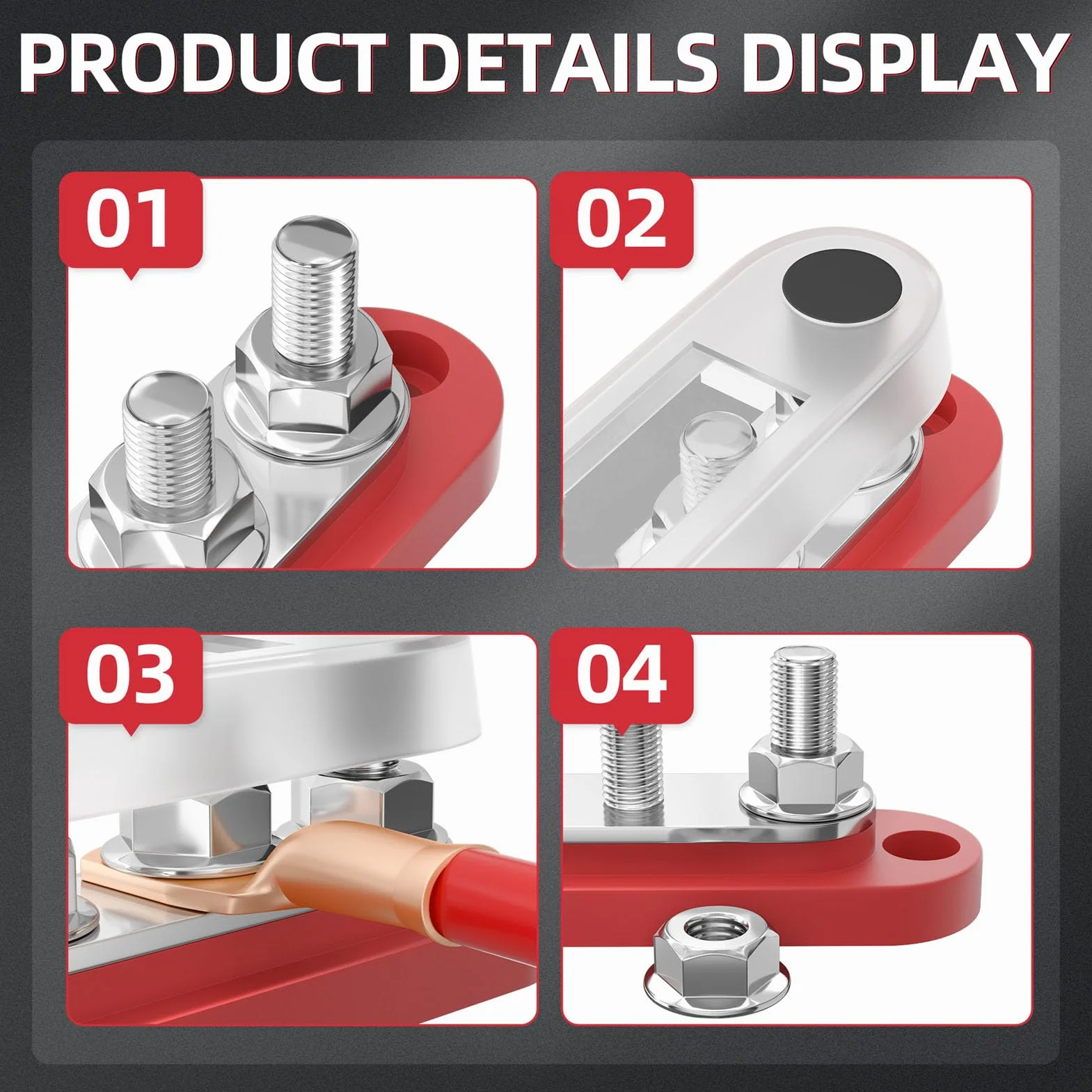 Blocco Di Distribuzione, 2PCS M8 300A 12-48V Sbarra Di Rame, Ottone Acciaio Inox Busbar Morsettiera per Auto, Berline E Navi
