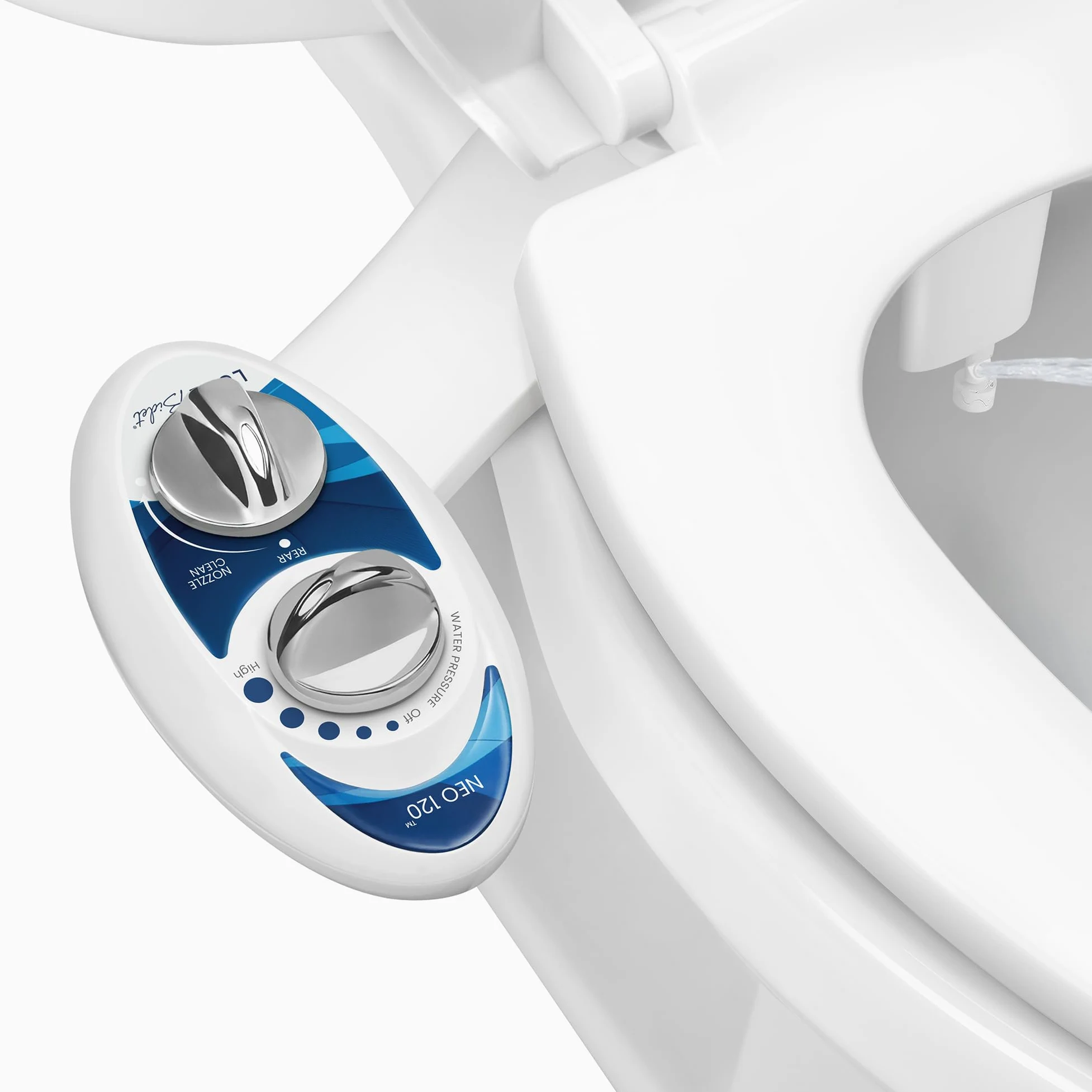 Luxe bidet Neo 120, bidet meccanico con attacco per WC, doppio ugello autopulente, acqua calda e fredda (blu e bianco)