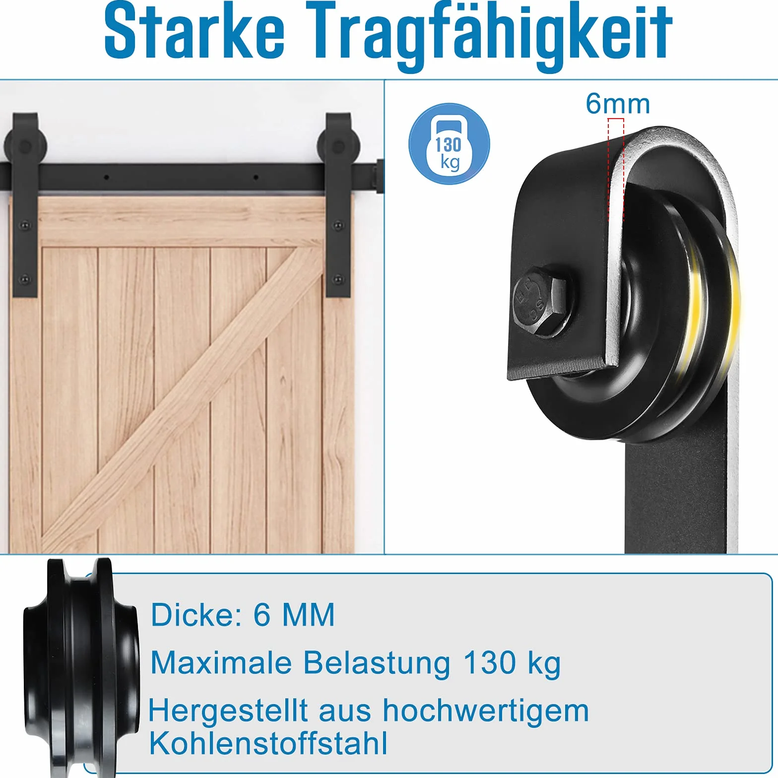 Maniglia per porta scorrevole, 366 cm, con ruote, sistema di porte scorrevoli con design silenzioso, portata fino a 130 kg, per porta in legno, camere, cucina, magazzino