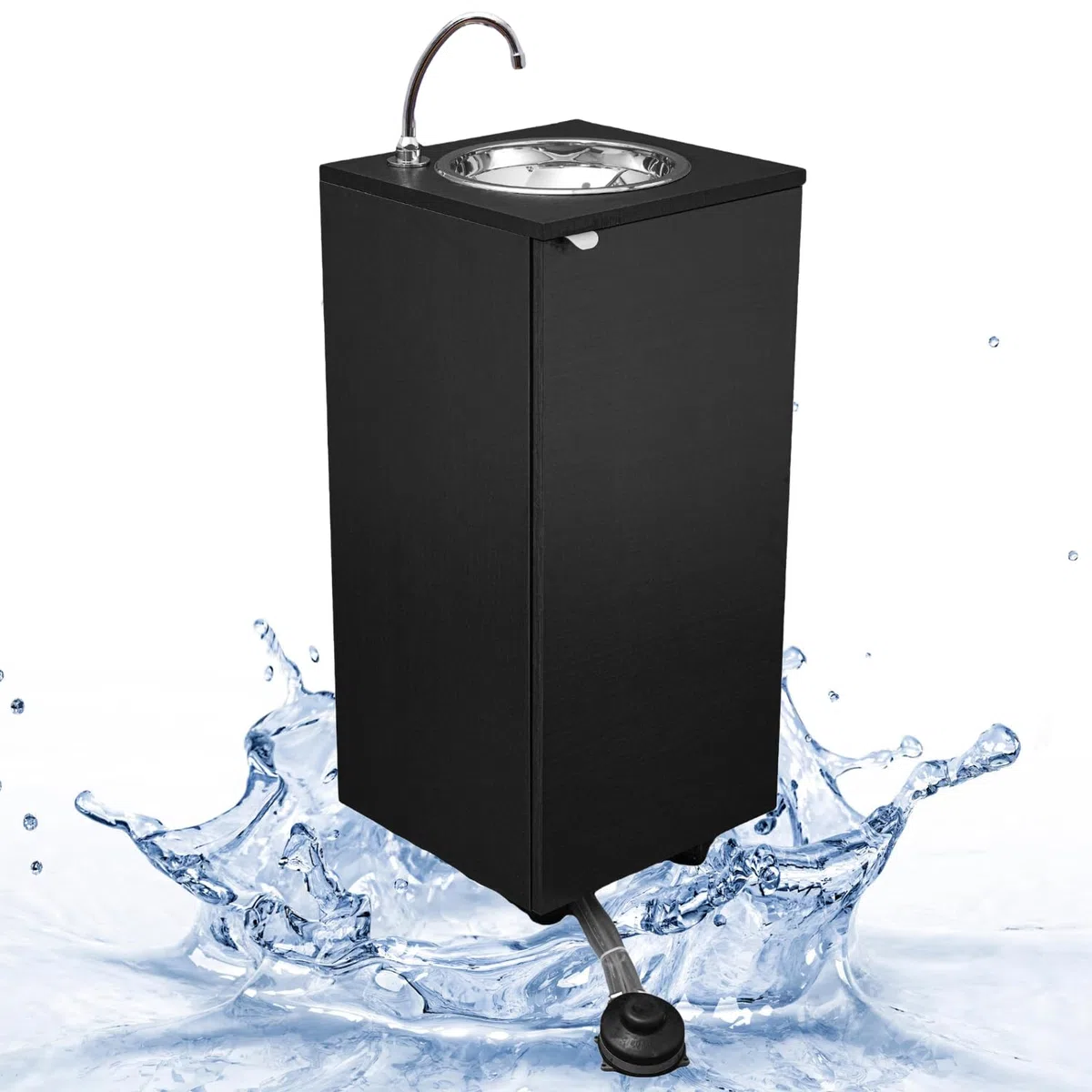 Express Water Basic Dark Plus, Lavandino Lavabo Lavello, Portatile Autonomo Trasportabile, con Serbatoio d'Acqua, in Acciaio Inox, con Comando a Pedale con Kit Acqua Calda, Certificato per ASL