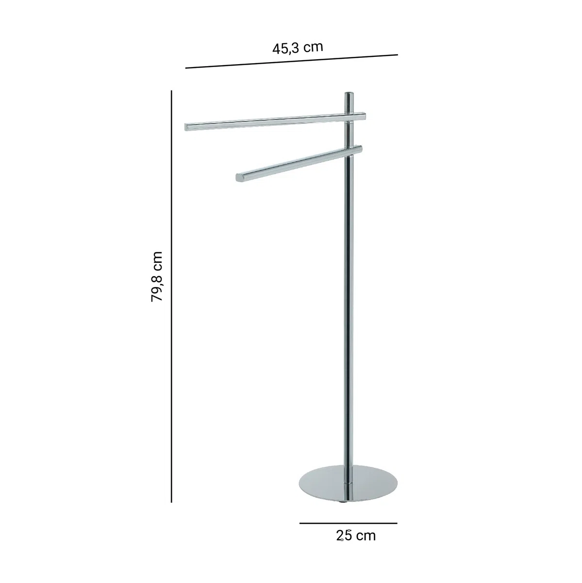 Gedy Circe Piantana Portasciugamani da Terra con 2 Bracci, Piantana Portasalviette Bagno in Acciaio Inox e Metallo Cromato, Base Circolare Diametro Ø25cm Zavorrata Dimensioni P45,3xH79,8cm Peso 2,54kg