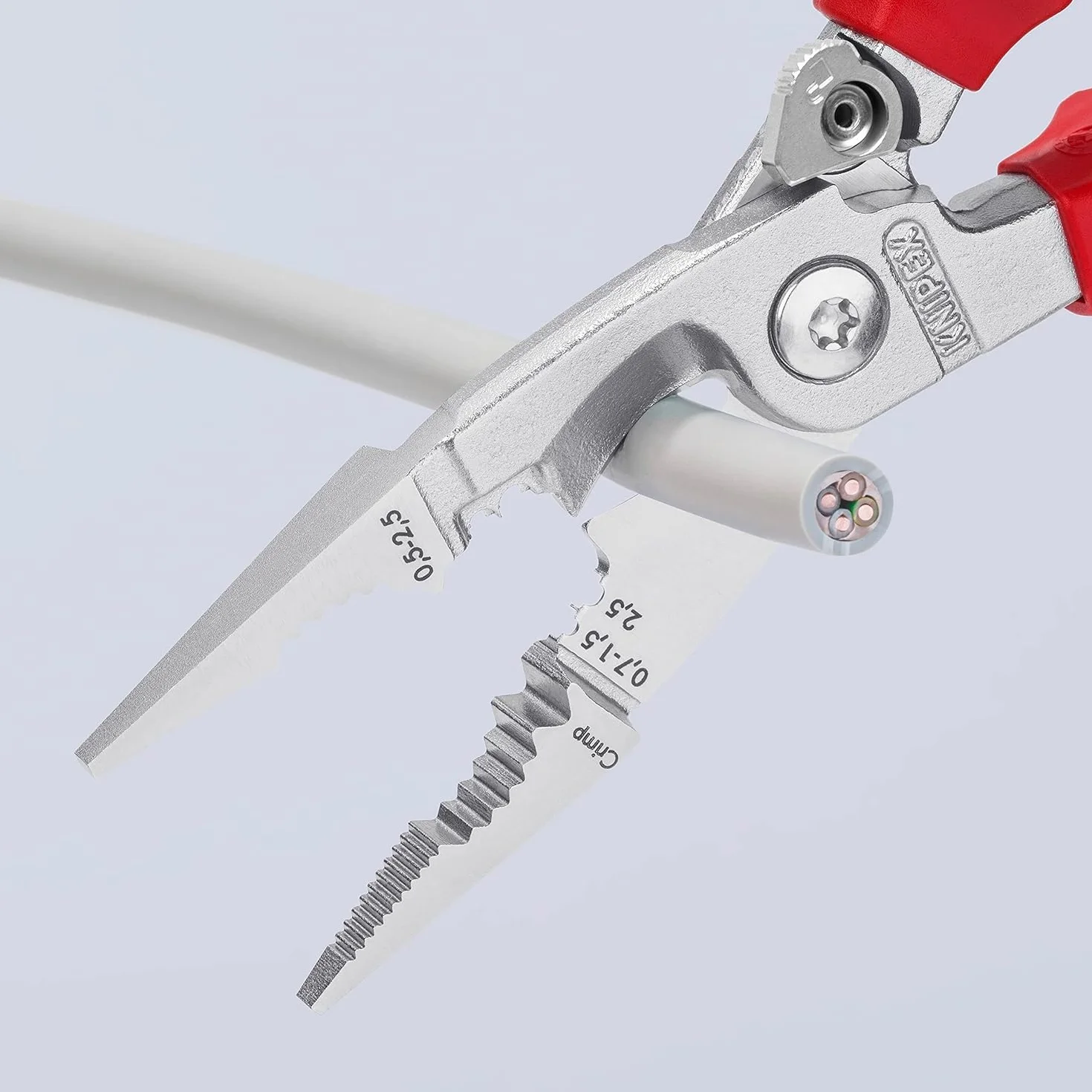 KNIPEX Pinza per elettroinstallazioni in confezione Self-service cromata isolati con manici rivestiti in materiale bicomponente, 13 96 200 SB