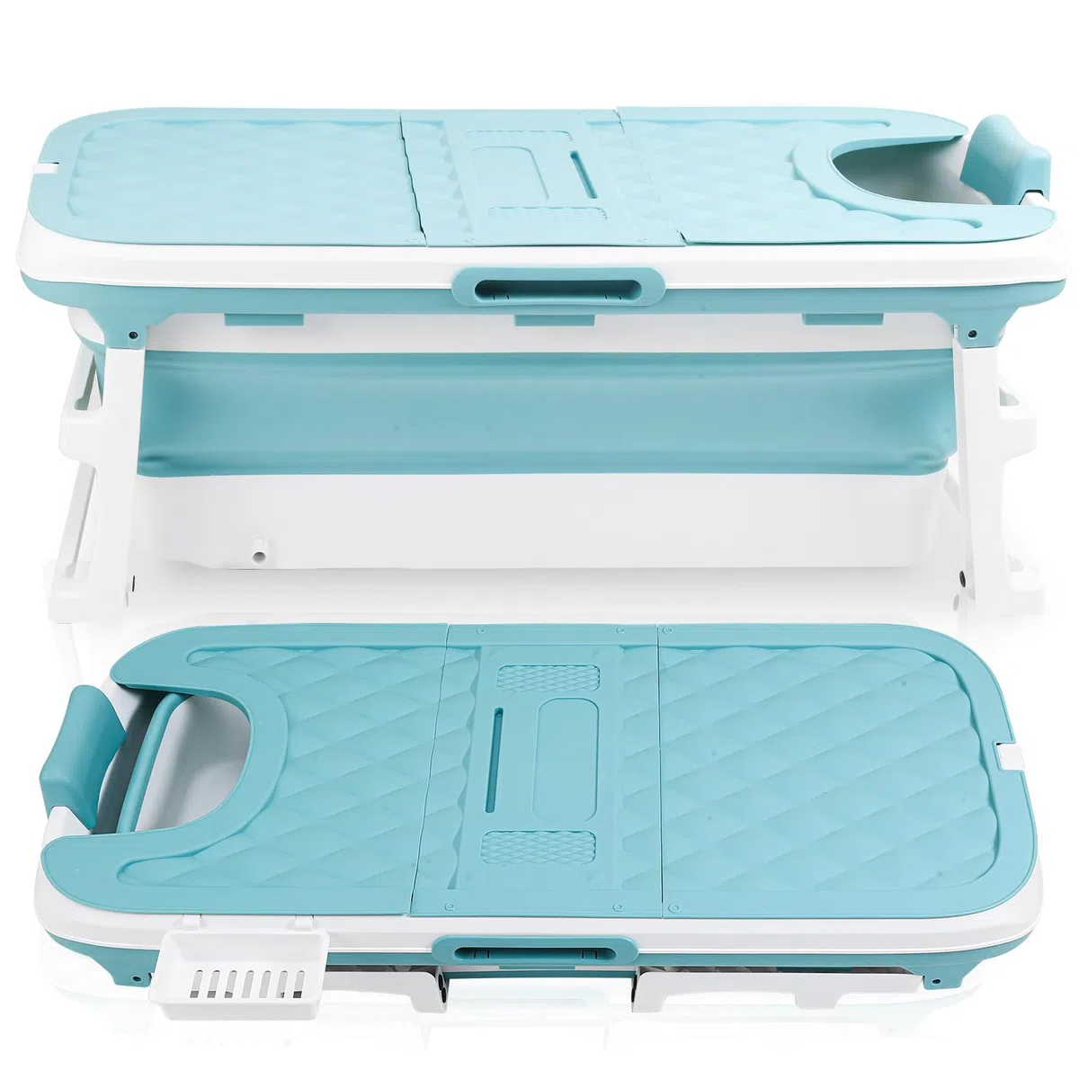 Vasca da bagno pieghevole per adulti - 149 x 60 x 50 cm - Portatile - Vasca da bagno mobile pieghevole con coperchio e rulli massaggianti - Portasapone - Per bagno e doccia - Blu