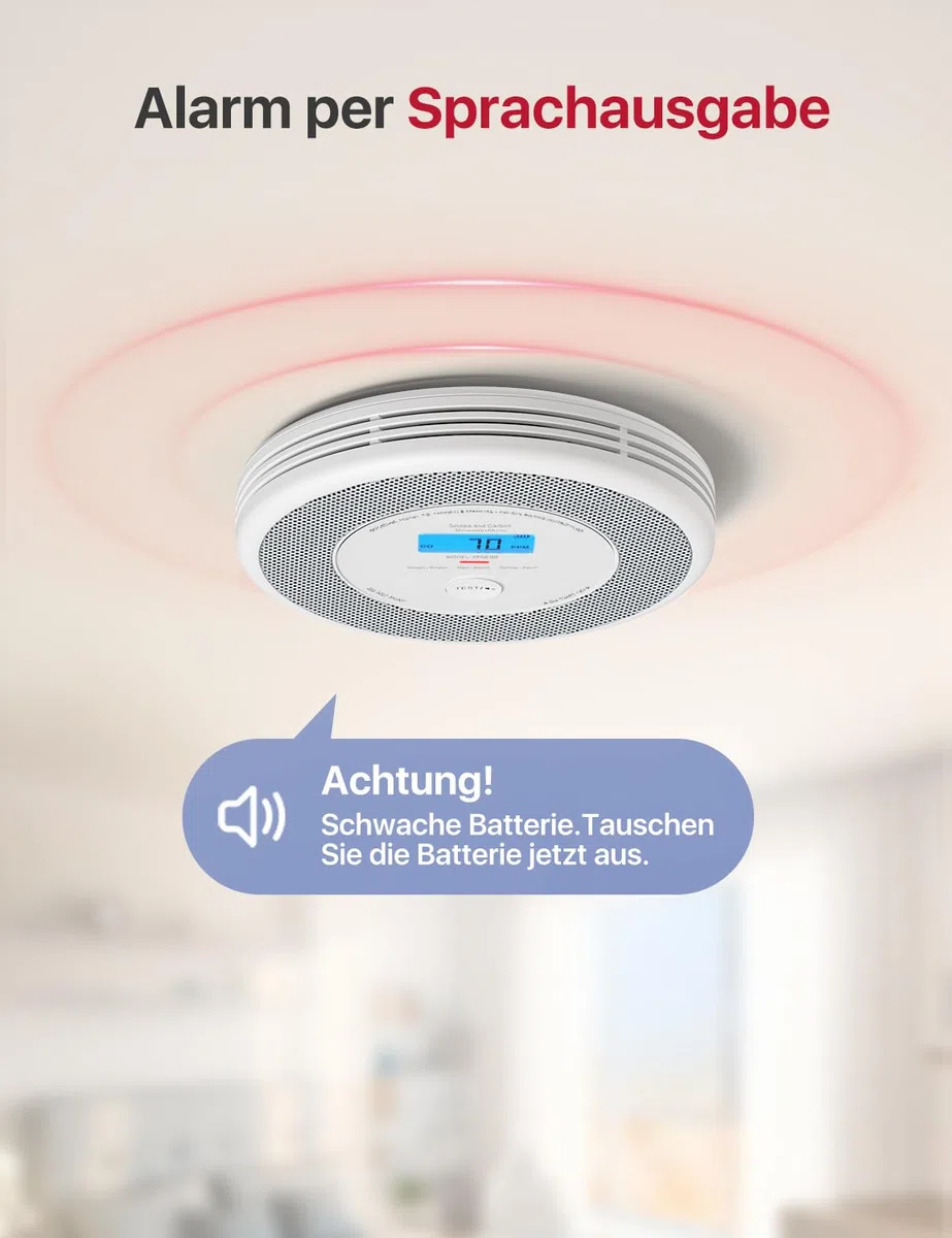 X-Sense Rilevatore di fumo e CO, Allarme vocale (Solo Tedesco), batteria sostituibile, nessun supporto per app e stazioni base SBS50, XP0A-SR, 1 Pezzo