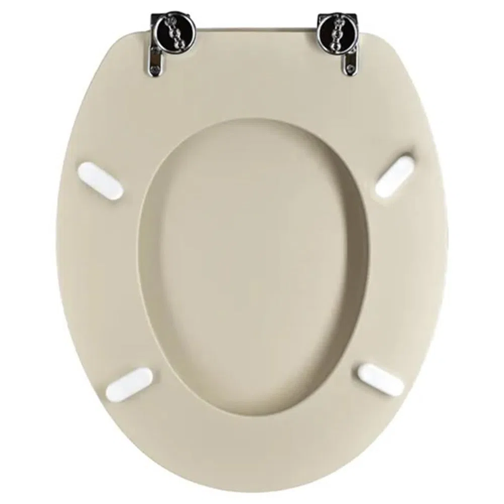 Tavoletta Copriwater Forma Universale Champagne Sedile WC Beige Avorio Cerniere Metallo Cromato Lucido e Viti