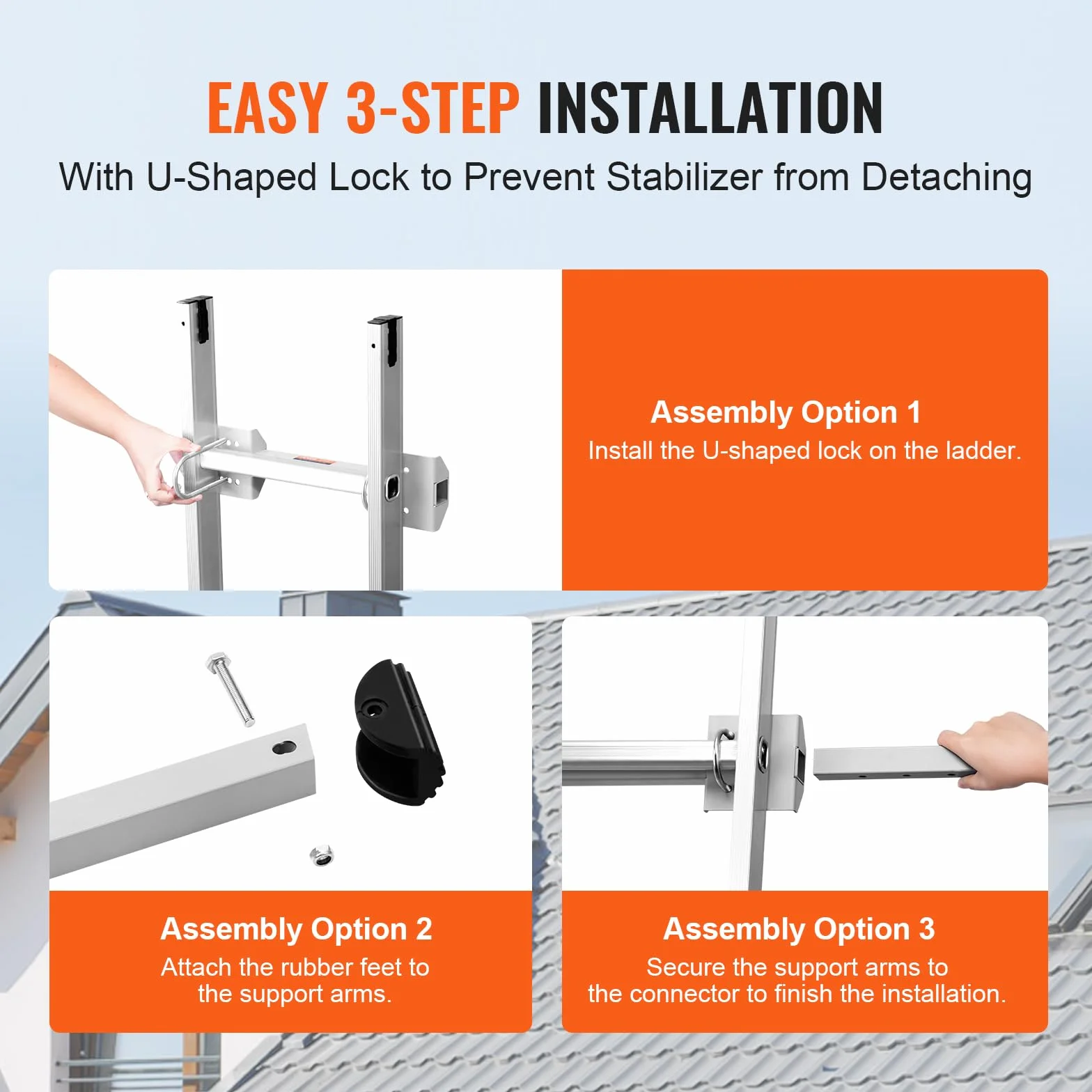 VEVOR Stabilizzatore per Scale, Portata di 150 kg Distanziatore per Scale Estensibili, Accessori per Scale a Parete/Aperte per Grondaie, Facile Usare, Ampia Adattabilità e Piedini in Gomma Antiscivolo