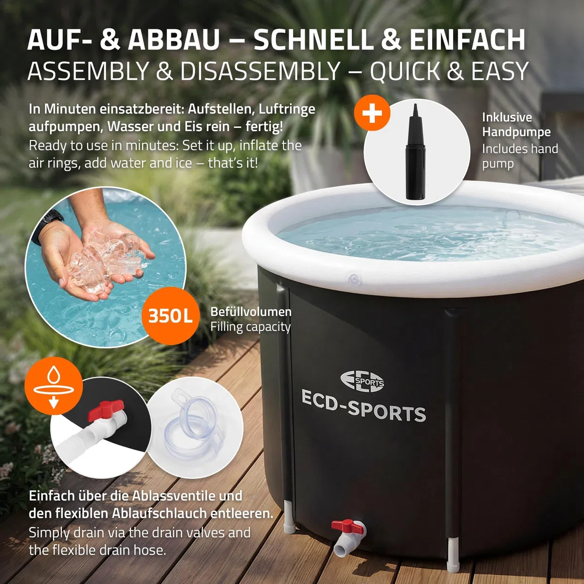 ECD Germany Vasca per Bagno di Ghiaccio Ø80 cm, Pieghevole, Set Completo con Isolamento, Vasca per Immersione 350L, Tinozza per Terapia del Freddo e Crioterapia, Portatile per Interno ed Esterno