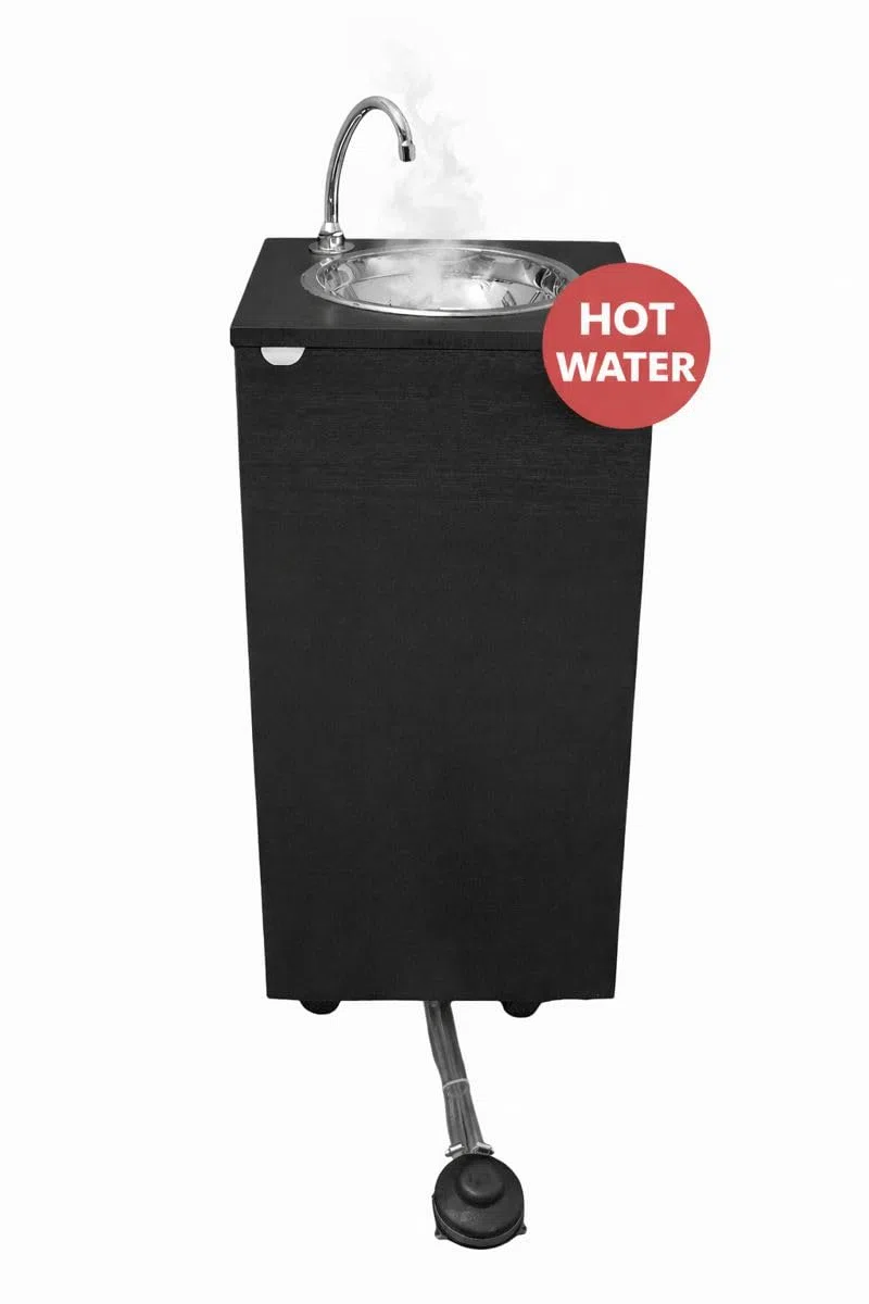 Express Water Basic Dark Plus, Lavandino Lavabo Lavello, Portatile Autonomo Trasportabile, con Serbatoio d'Acqua, in Acciaio Inox, con Comando a Pedale con Kit Acqua Calda, Certificato per ASL