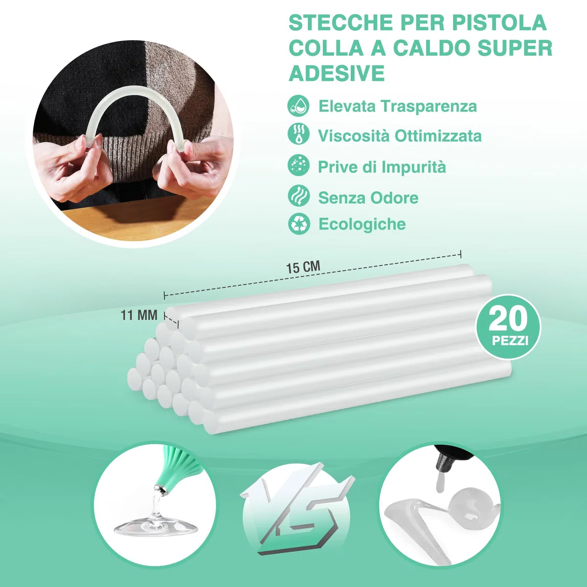 HAUSHOF Pistola per Colla a Caldo Senza Fili da 20V con Batteria e Caricatore, 20 Stick di Colla 11x150 mm, Spegnimento Automatico e Riscaldamento Rapido per Fai da Te, Artigianato
