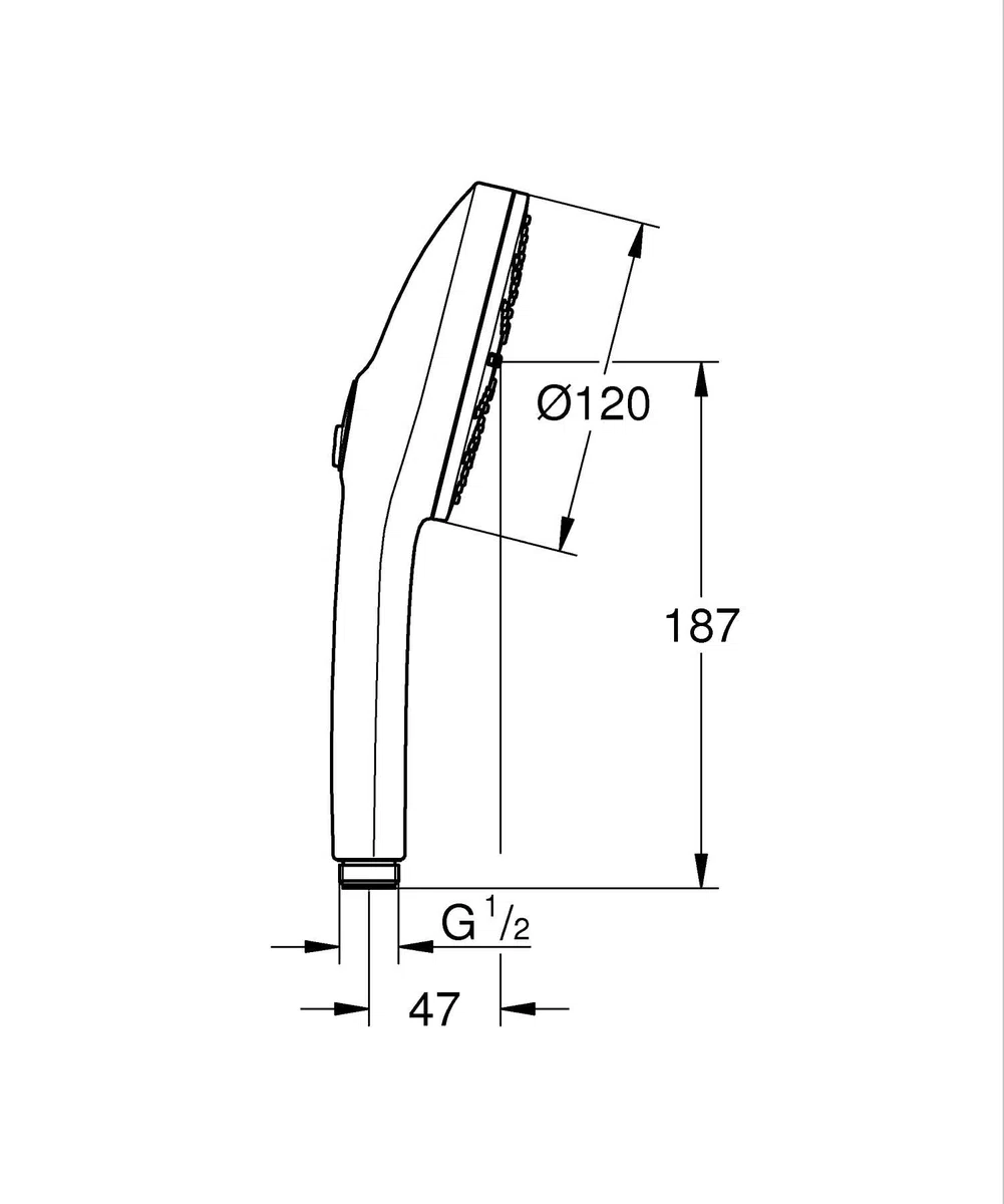 GROHE Vitalio Joy+ 120 Doccino doccia con 3 getti: pioggia, getto, booster (risparmio idrico 6,3 l/min, protezione antiscottatura, sistema di montaggio universale), cromata, 1348630000