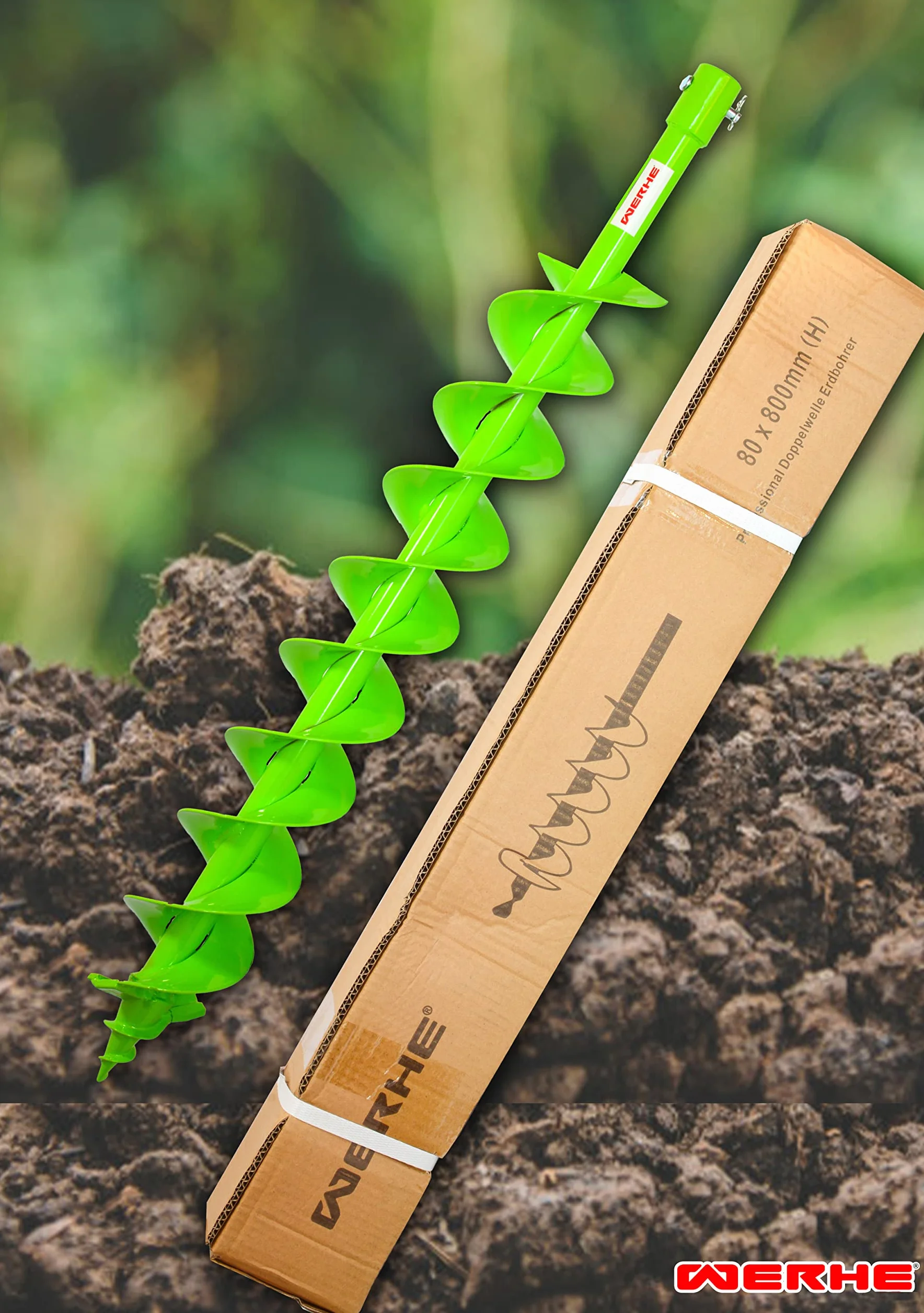 WERHE Trivella da terra a doppia elica 80 mm con adattatore SDS Plus – Trivella robusta per pali per recinzioni e piantumazione di alberi – Lavori di giardinaggio precisi