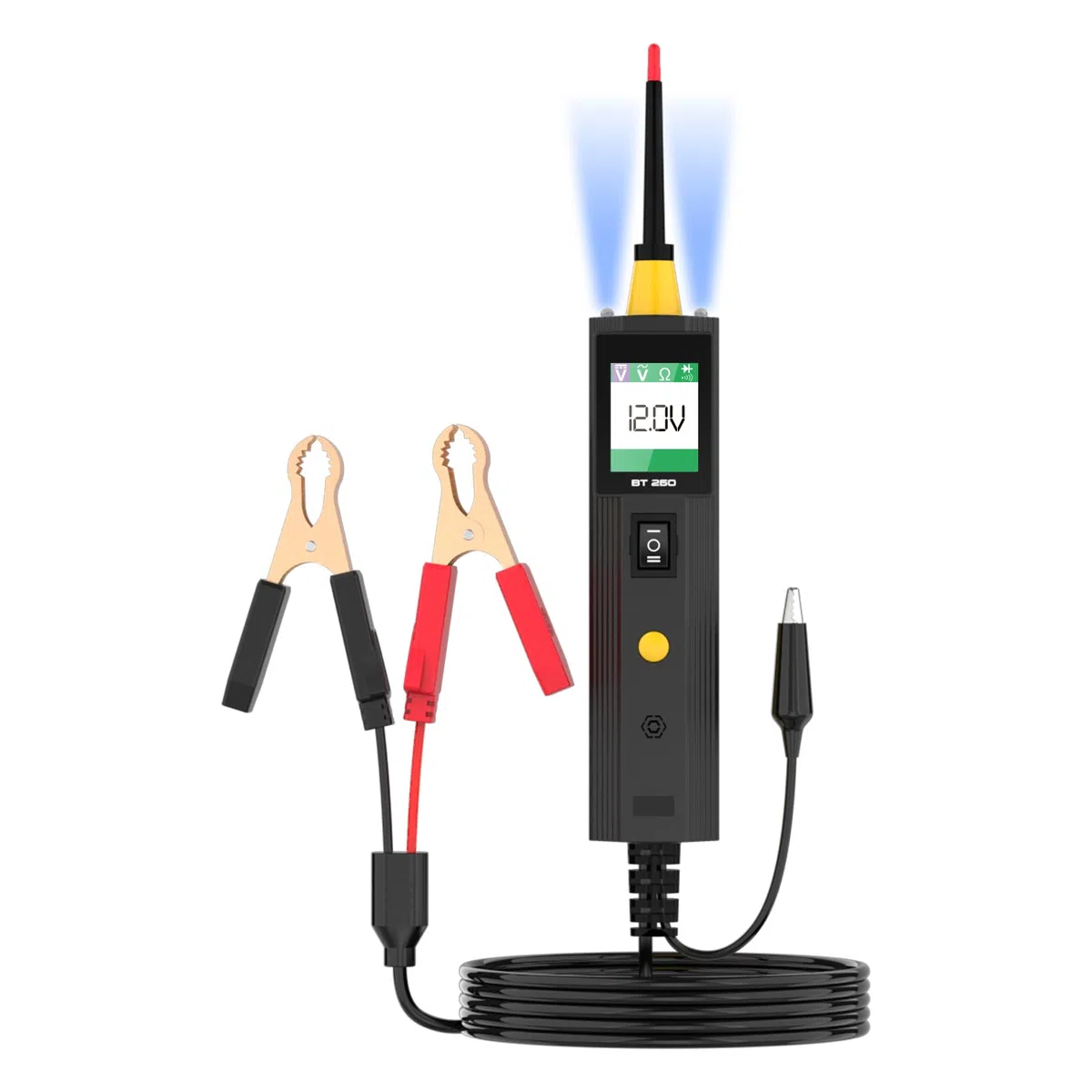 BT250 - Tester per circuito auto, 12 V, 24 V, strumento per sistemi elettrici, rilevatore di luce, tester di tensione AC/DC, multimetro, rilevatore di cortocircuito, tester di sicurezza relè