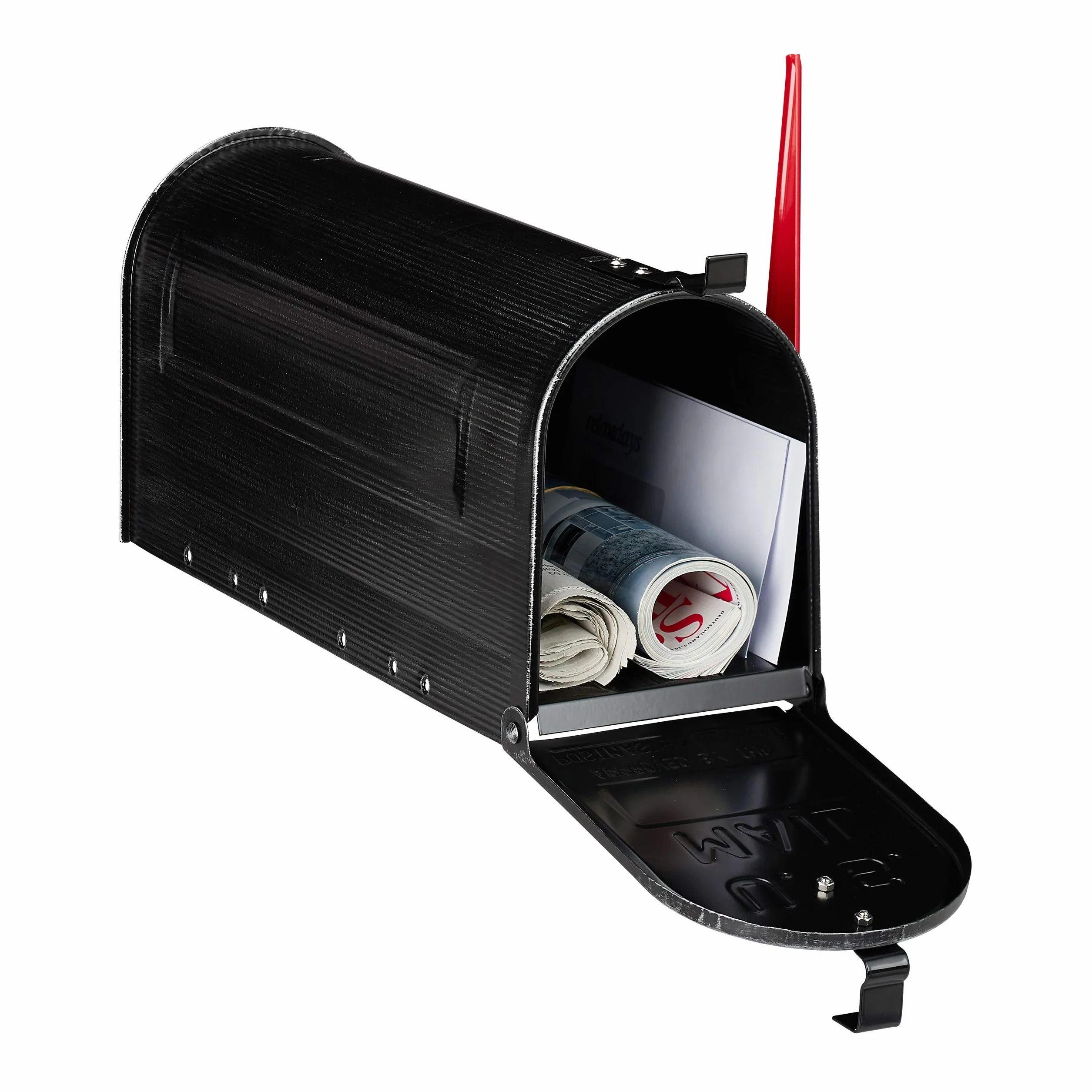 Relaxdays Cassetta Postale Americana, Vintage, US Mailbox, Scomparto Porta-giornali, Bandiera Rossa, 22x16x48 cm, Nera