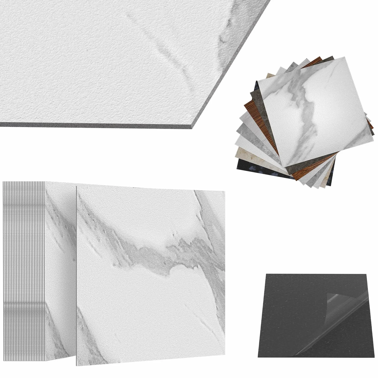 ACXIN Pavimento in PVC autoadesivo con effetto piastrelle, 81 piastrelle in vinile, 7,5 m², autoadesive, per pavimenti impermeabili, per cucina, bagno, soggiorno (motivo bianco)