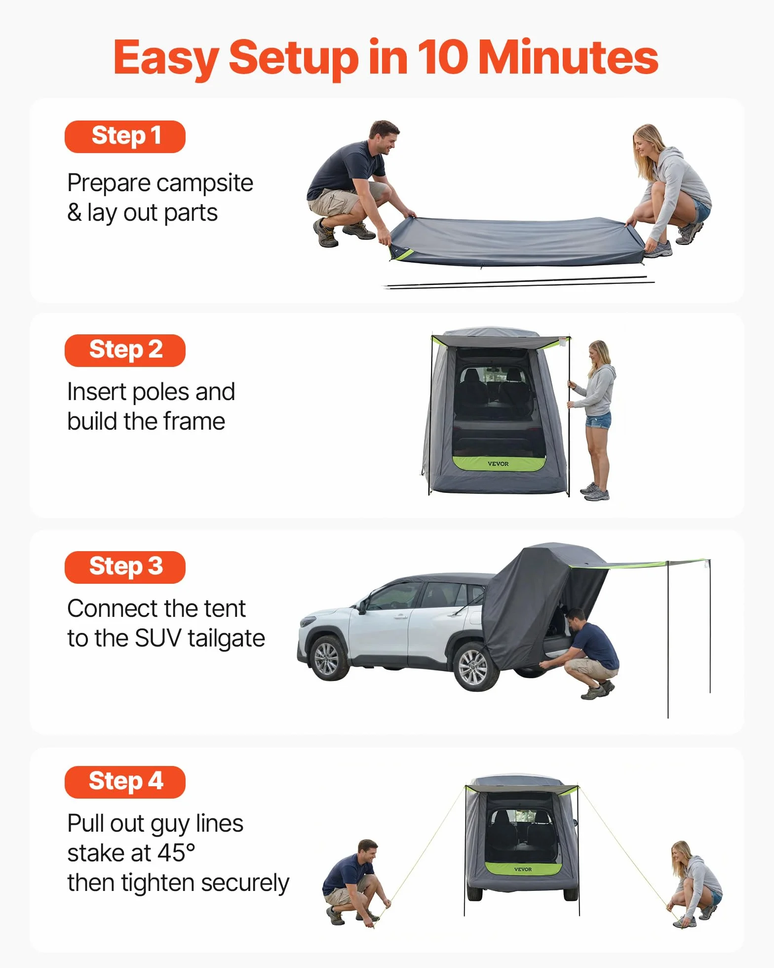 VEVOR Tenda Posteriore per Auto Tenda Parasole da Portellone Posteriore da Auto SUV Impermeabile PU 2000mm Parasole Pieghevole da Veicoli per Campeggio Viaggio Gite Capienza ca. 2 Persone