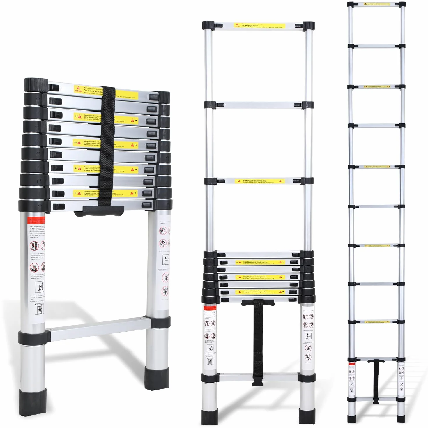 Scala telescopica in alluminio da 3,2 m, allungabile, antiscivolo, multifunzionale e portatile, portata massima 150 kg