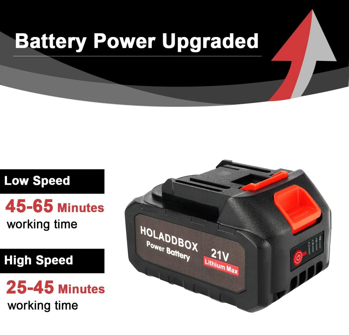 Batteria al litio da 21 V - 4,0 Ah Batteria di ricambio con indicatore LED compatibile con soffiatore per foglie e mini motosega senza fili da 4 pollici/6 pollici