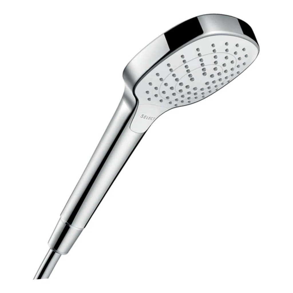 hansgrohe Croma Select E - Doccetta per doccia, Doccino con 3 getti, Soffione doccia quadrato (110 x 110 mm) con funzione anticalcare, bianco/cromo, 26812400