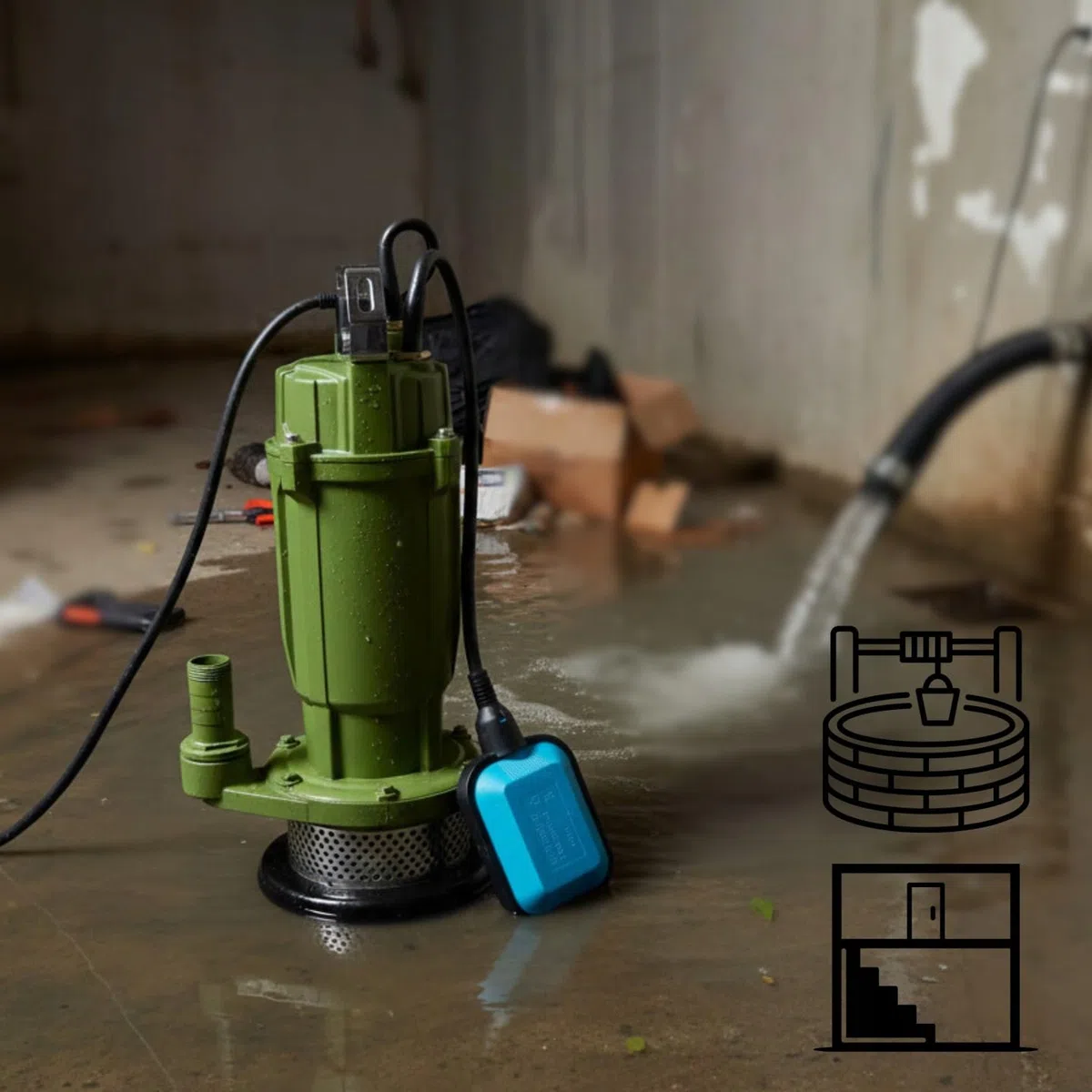 Pompa Sommersa MORO 250 – Pompa ad Immersione per Acque Sporche (250W, 1800 l/h, Prevalenza Max 12 m) con Filtro e Griglia di Protezione – Pompa Subacquea Portatile con Maniglia – per Pozzi e Giardino