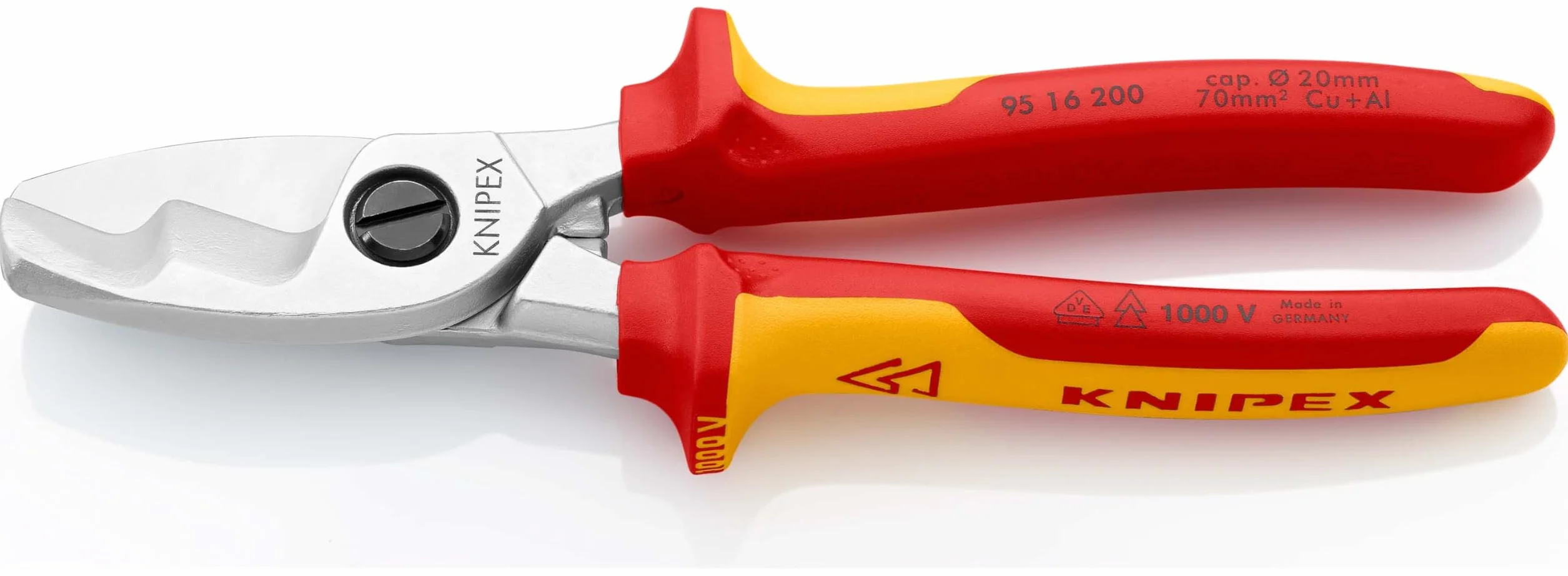 KNIPEX Cesoia per cavi con doppio tagliente cromata isolati con manici rivestiti in materiale bicomponente, collaudati VDE 200 mm, 95 16 200