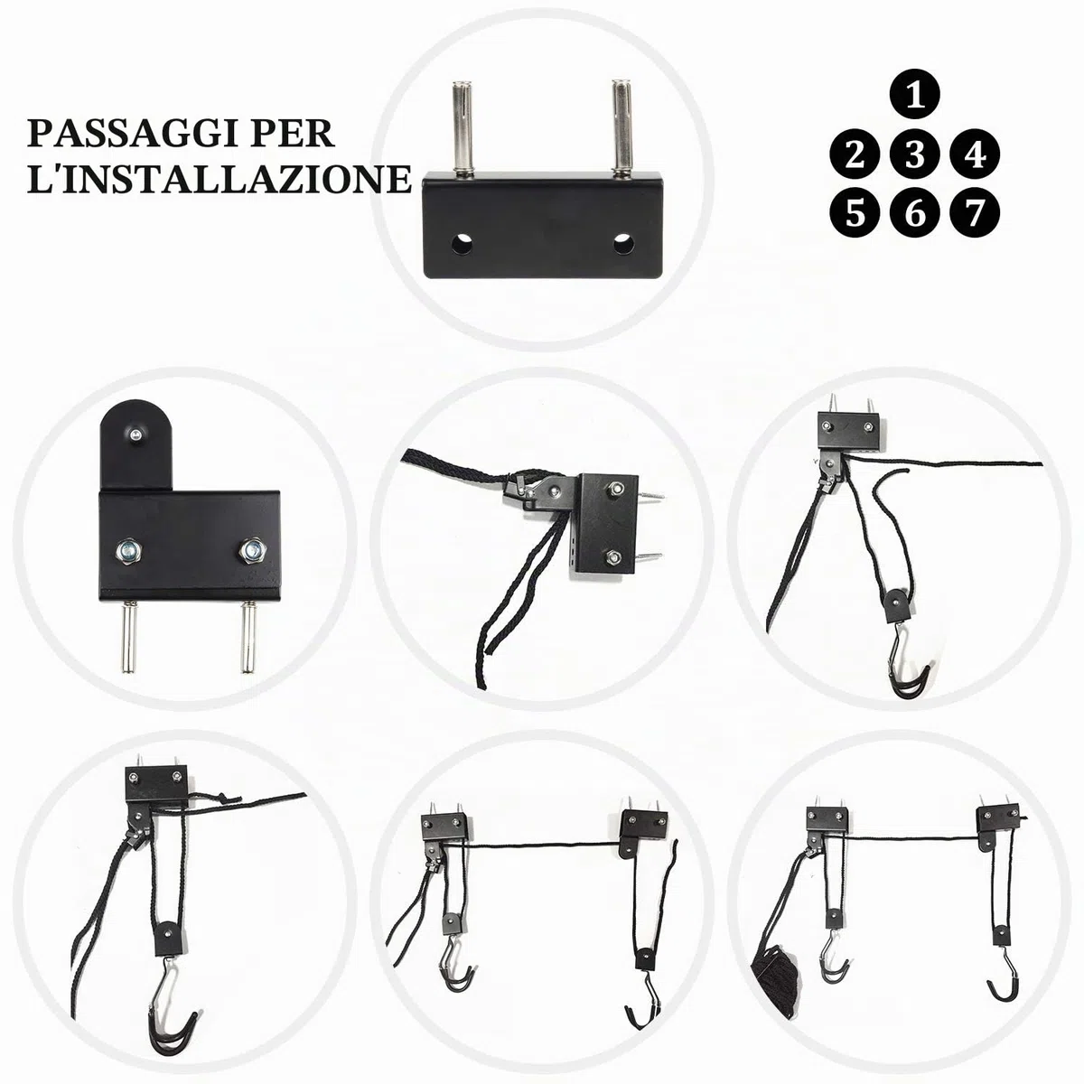 EXLECO Supporto per bicicletta da soffitto Max.57 kg Ascensore universale per bicicletta con gancio e corda adatto per biciclette e yacht