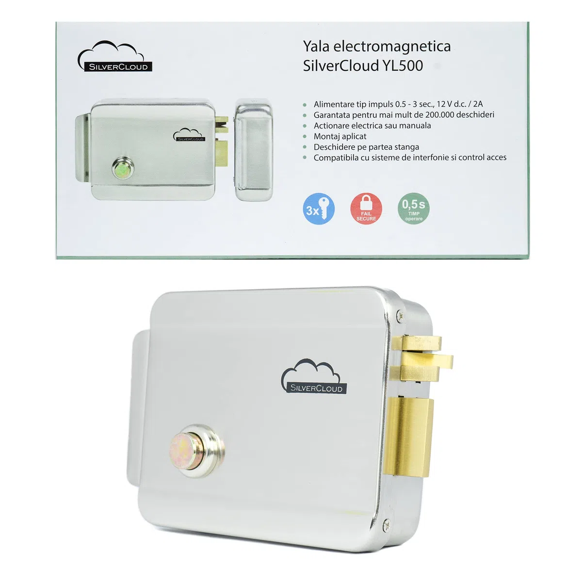 Serratura Elettrica SilverCloud, YL500 mancino NC Fail-Secure, Nichel Satinato
