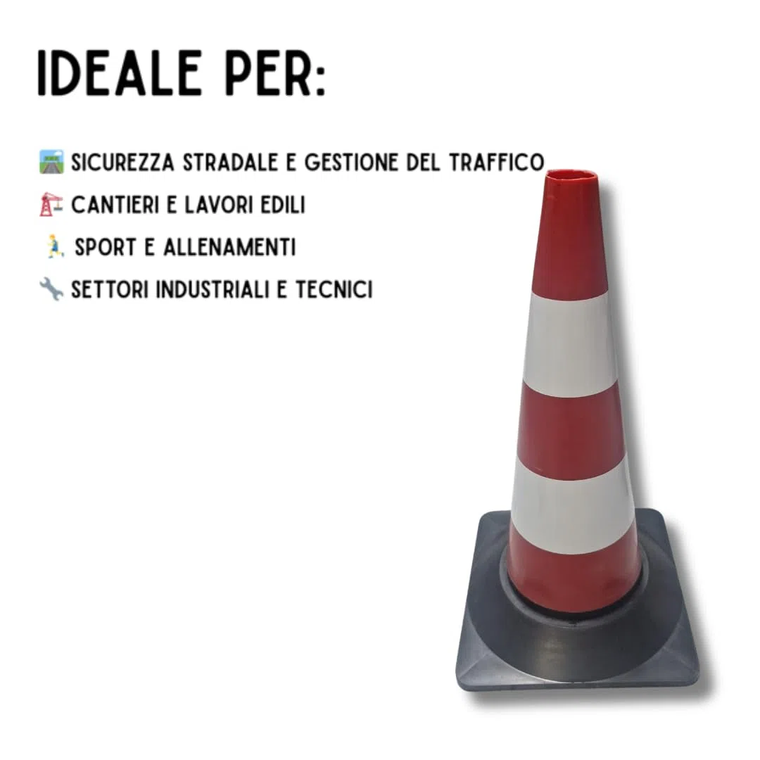 Set da 3 Coni Stradali in Gomma con 2 fascie bianche – Altezza 50 cm