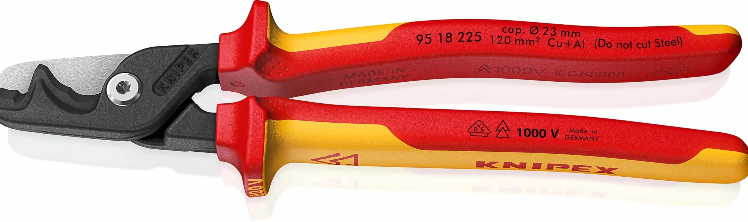 KNIPEX StepCut XL Cesoie per cavi con taglio a gradino impugnatura isolante, in materiale bicomponente, collaudato VDE 225 mm, 95 18 225