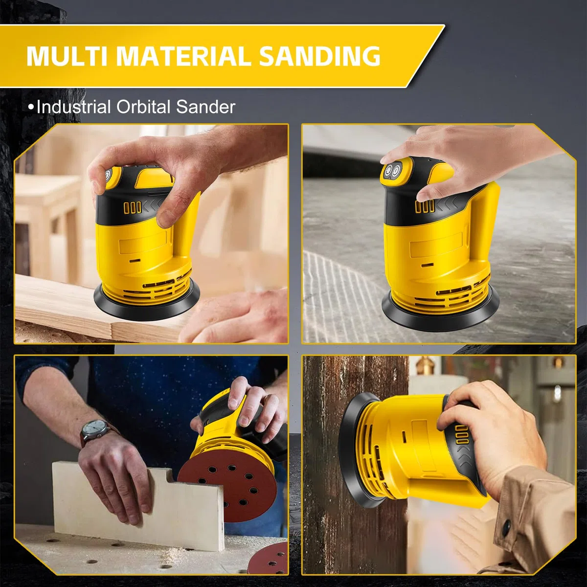 Roadtime Levigatrice orbitale per batteria DeWalt da 20 V (senza batteria), smerigliatrice da 125 mm, 20,000 giri/min, 3 velocità con contenitore di raccolta della polvere e 20 carta vetrata, per