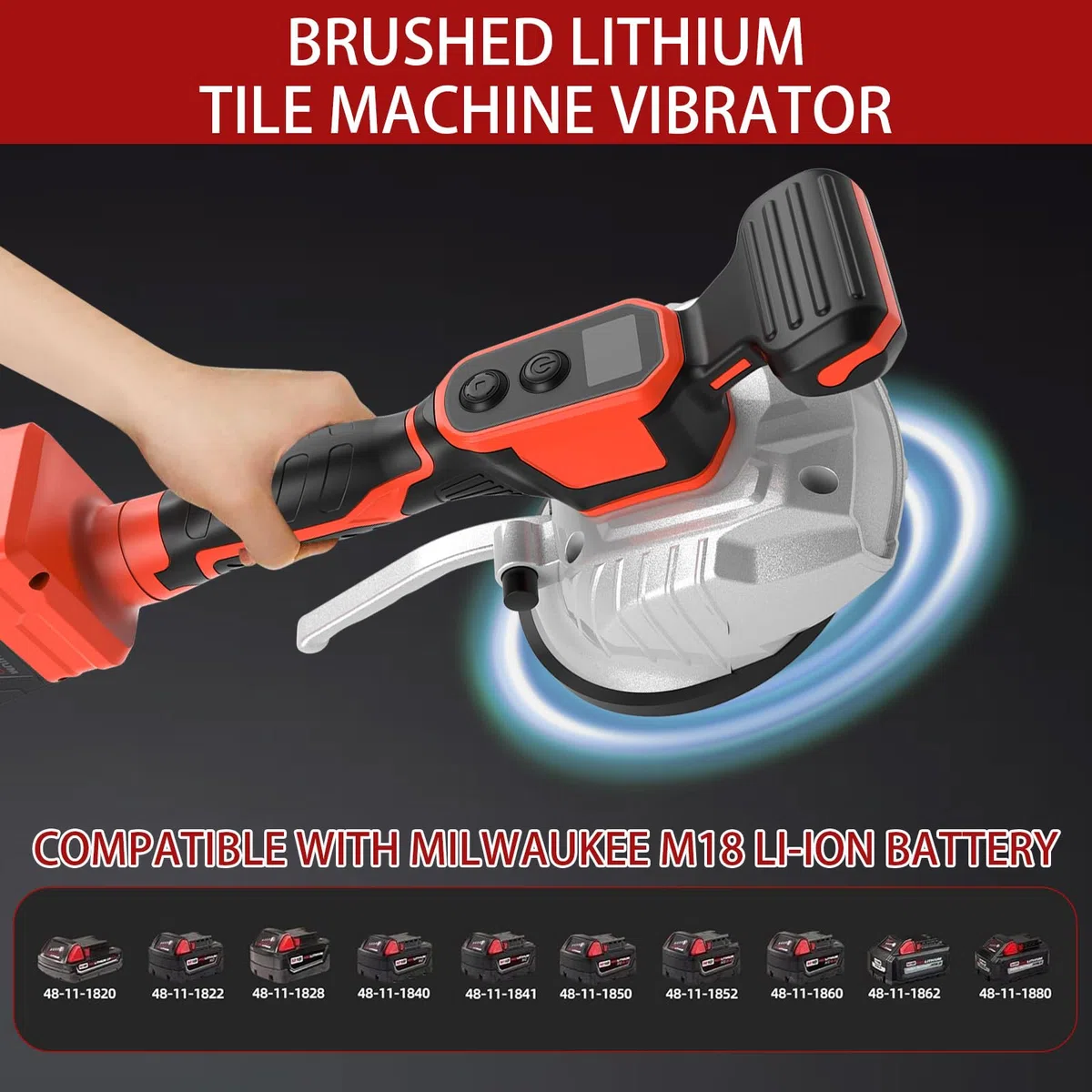 Vibratore Per Piastrelle Compatibile Con Milwaukee 18V Batteria, Vibratore Per Piastrelle Con Ventosa Da 5", 8 Marce, Velocità Regolabile, Capacità Di 60 Kg (Batteria Non Inclusa)