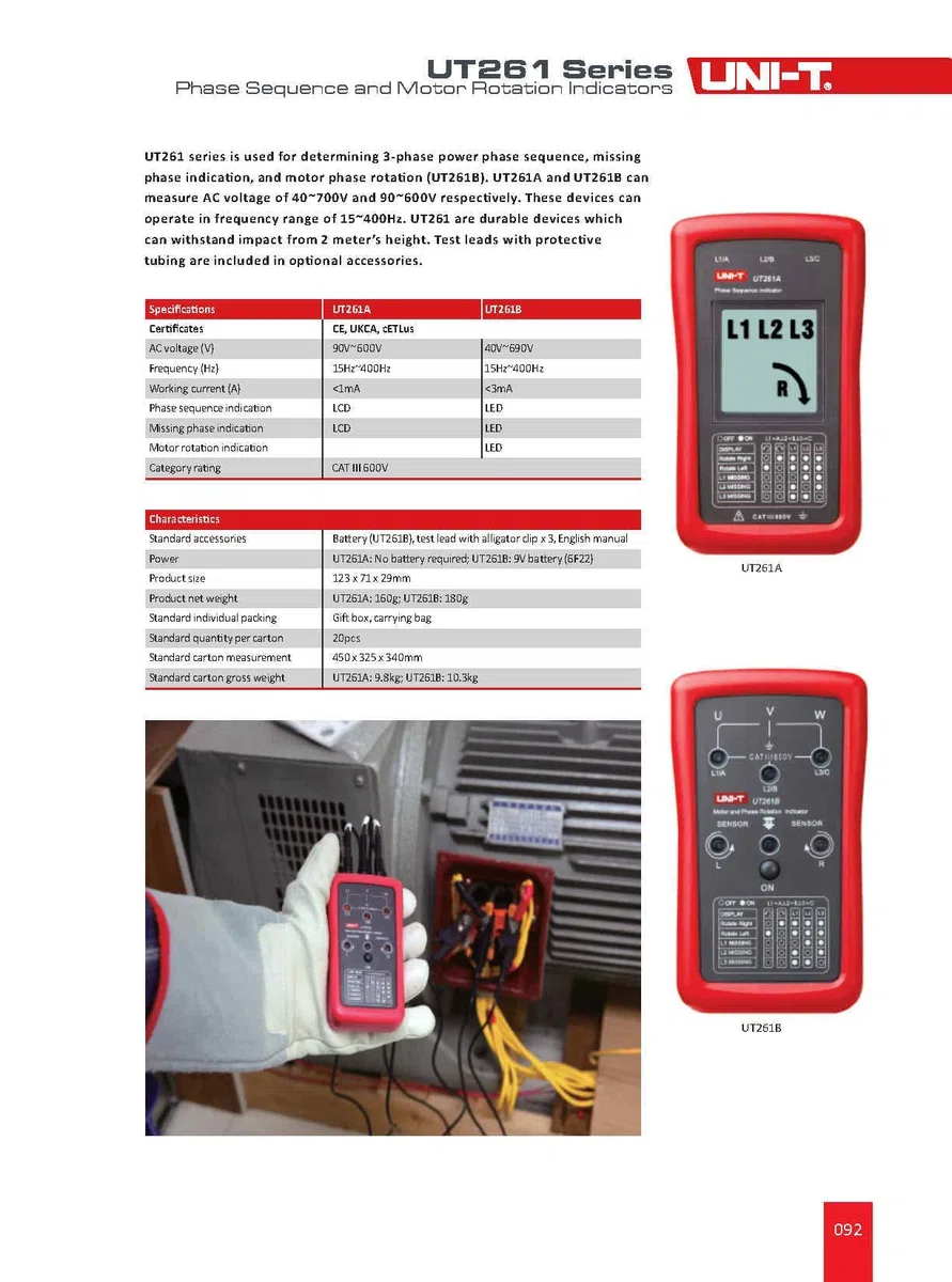 UNI-T UT261A Phase Sequence Tester Lack Phase Meter Motor Rotation Indicator AC 40 700V 90 600V (UT261A)