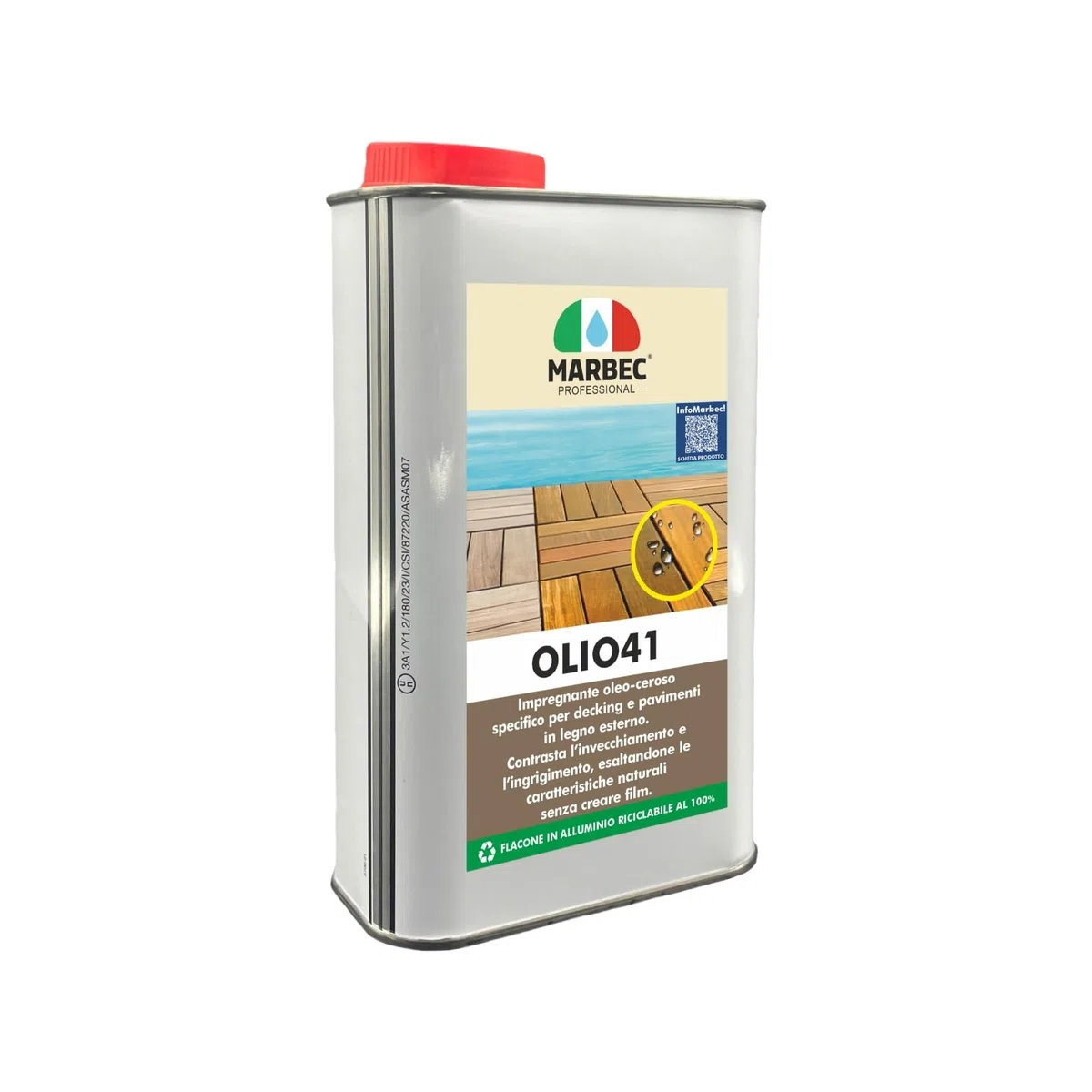 MARBEC OLIO41 1LT Impregnante cerato per legno esterno per effettuare trattamenti protettivi su pavimenti e decking.