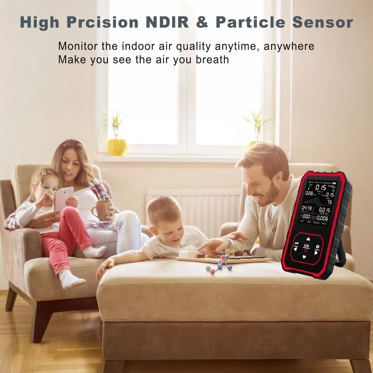 Rilevatore di Qualità dell'Aria Interno 10 in 1, Monitor Digitale con Rilevazione PM2.5 PM10 HCHO TVOC AQI,Sensore di Temperatura e Umidità,Ricarica USB,Portatile per Casa, Ufficio, Viaggi e Grow Tent