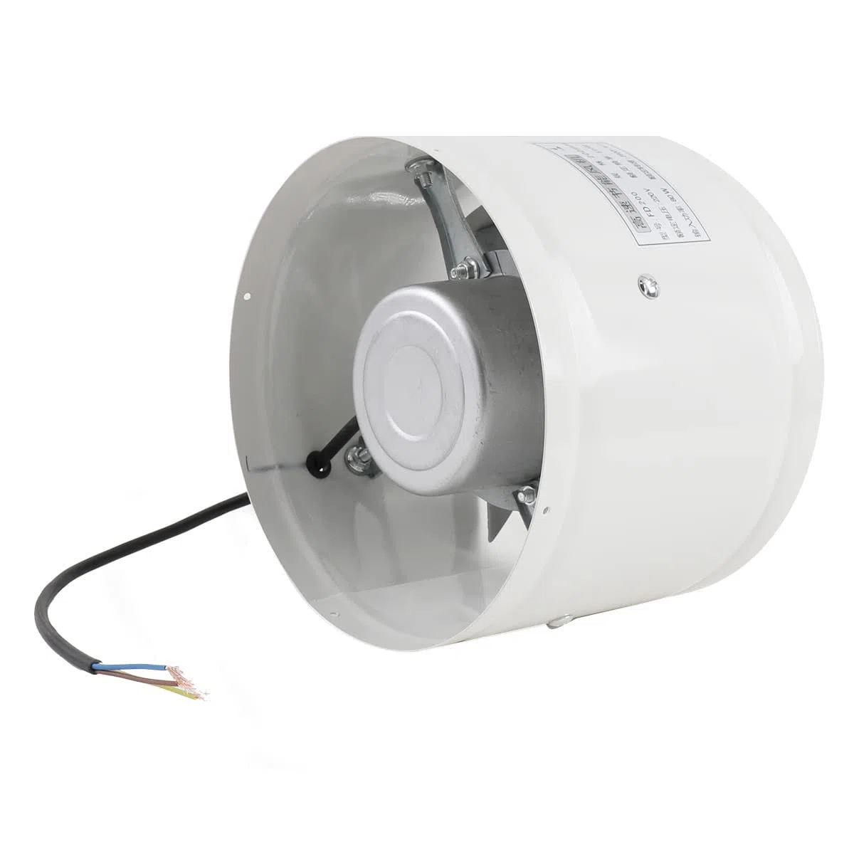 Ventilatore a tubo, 8", in ingresso/scarico, 200 mm, per bagno, cucina, bianco